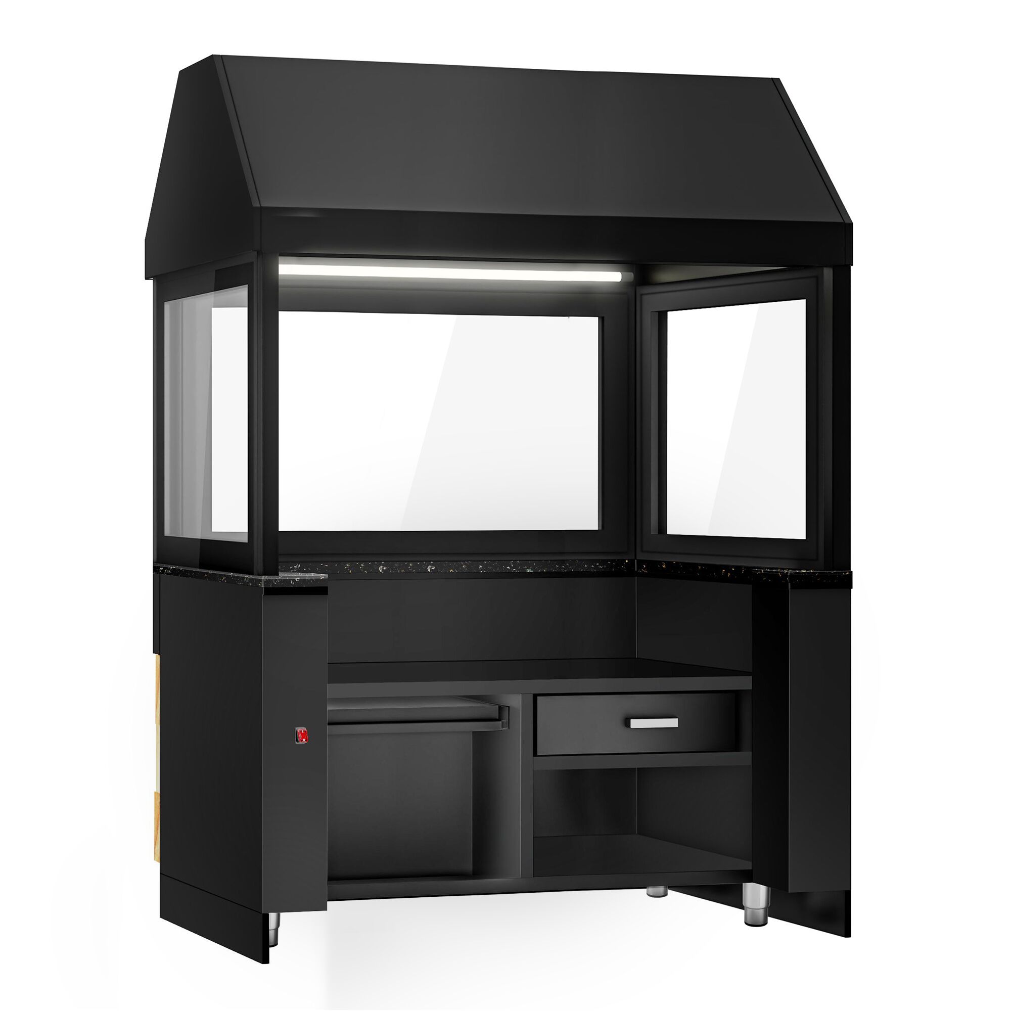 Grill à gaz TORONTO - 1500 mm - Façade en bois - plan de travail en granit noir - verre de protection thermique