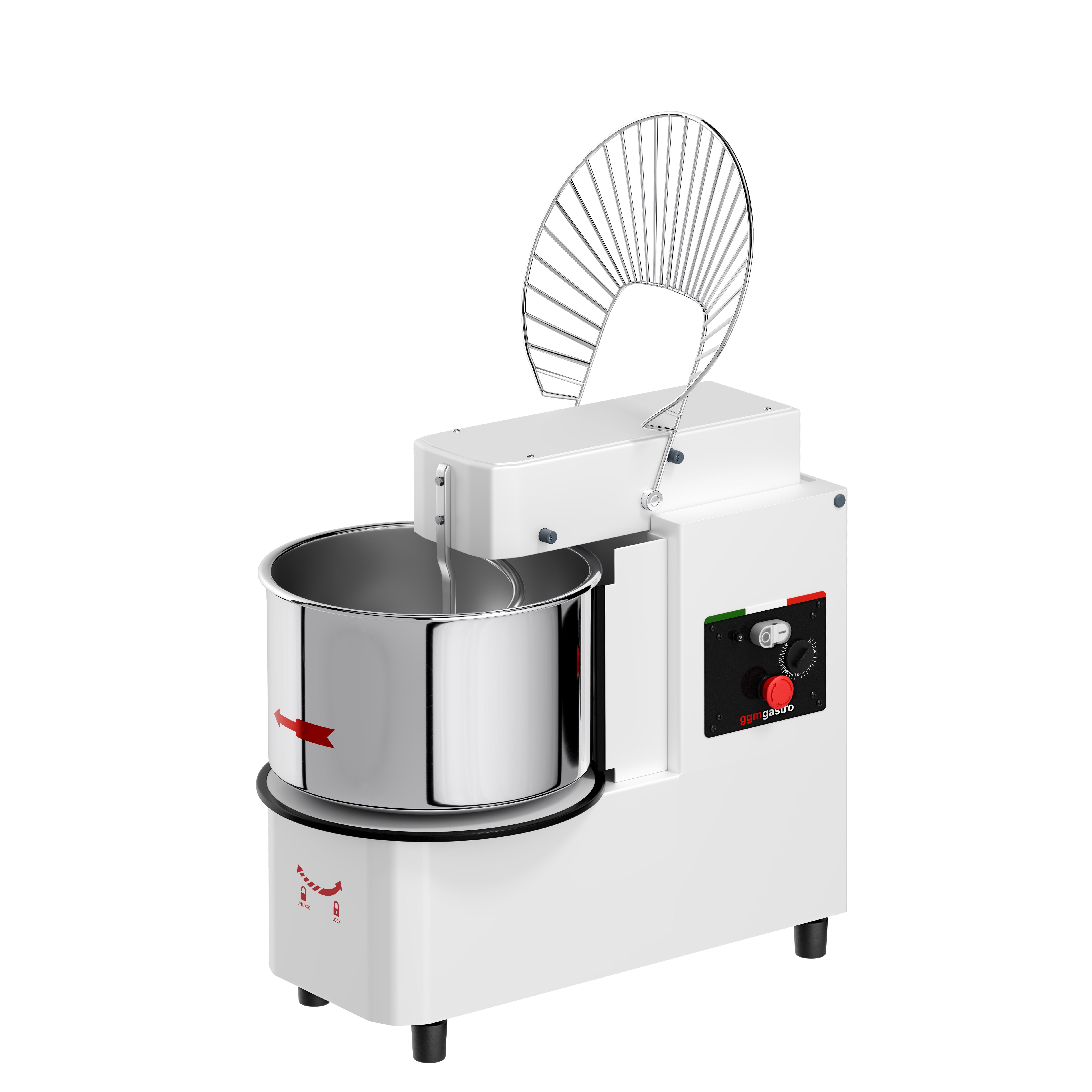 Pétrin à Pâte / Pétrin à spirale - 42 Litres / 38 kg - 1 Vitesse - Cuve Amovible & Tête Relevable - Fonction Minuterie