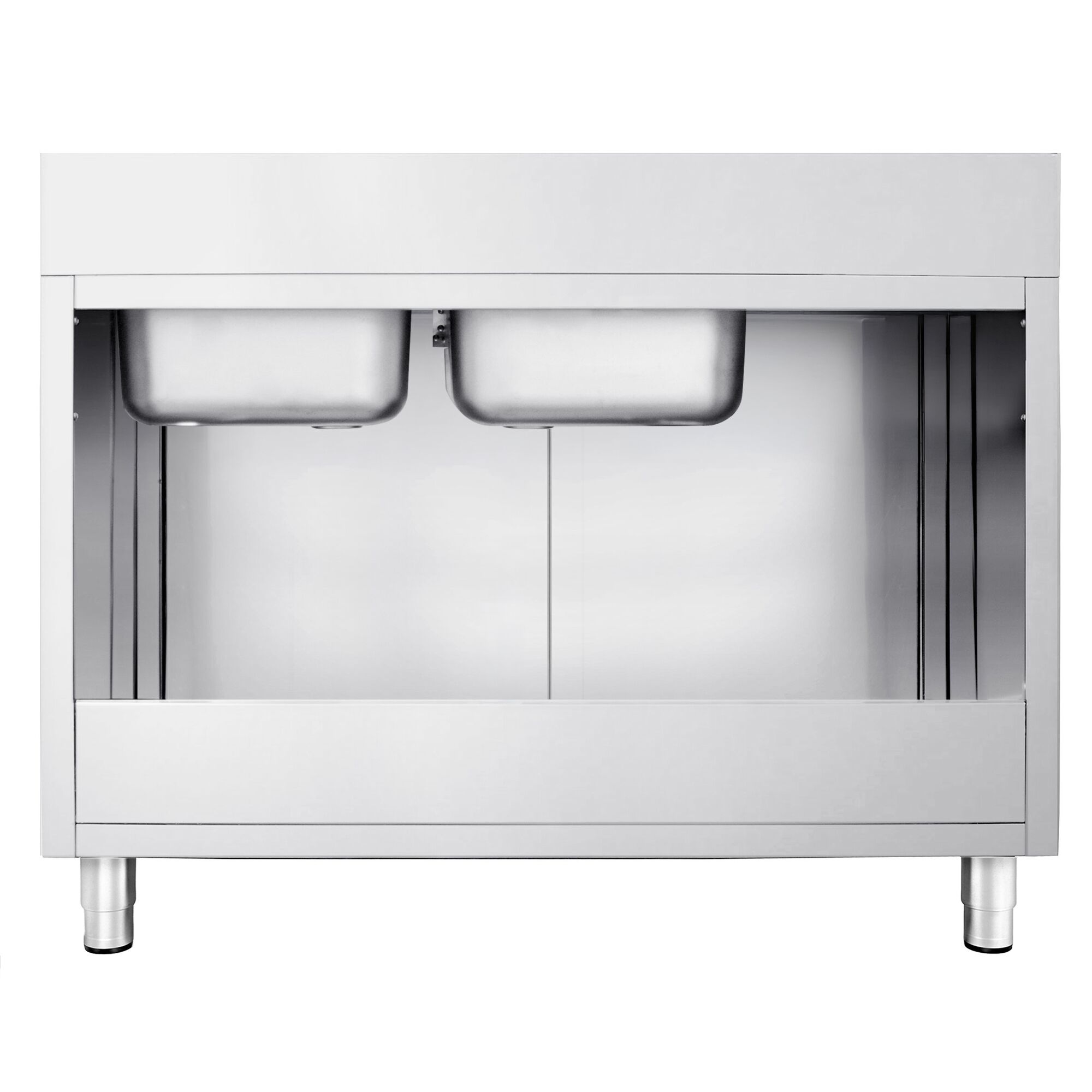 Diskbänk med underskåp PREMIUM - i rostfritt stål - 1400x700 mm - 2 hoar - höger