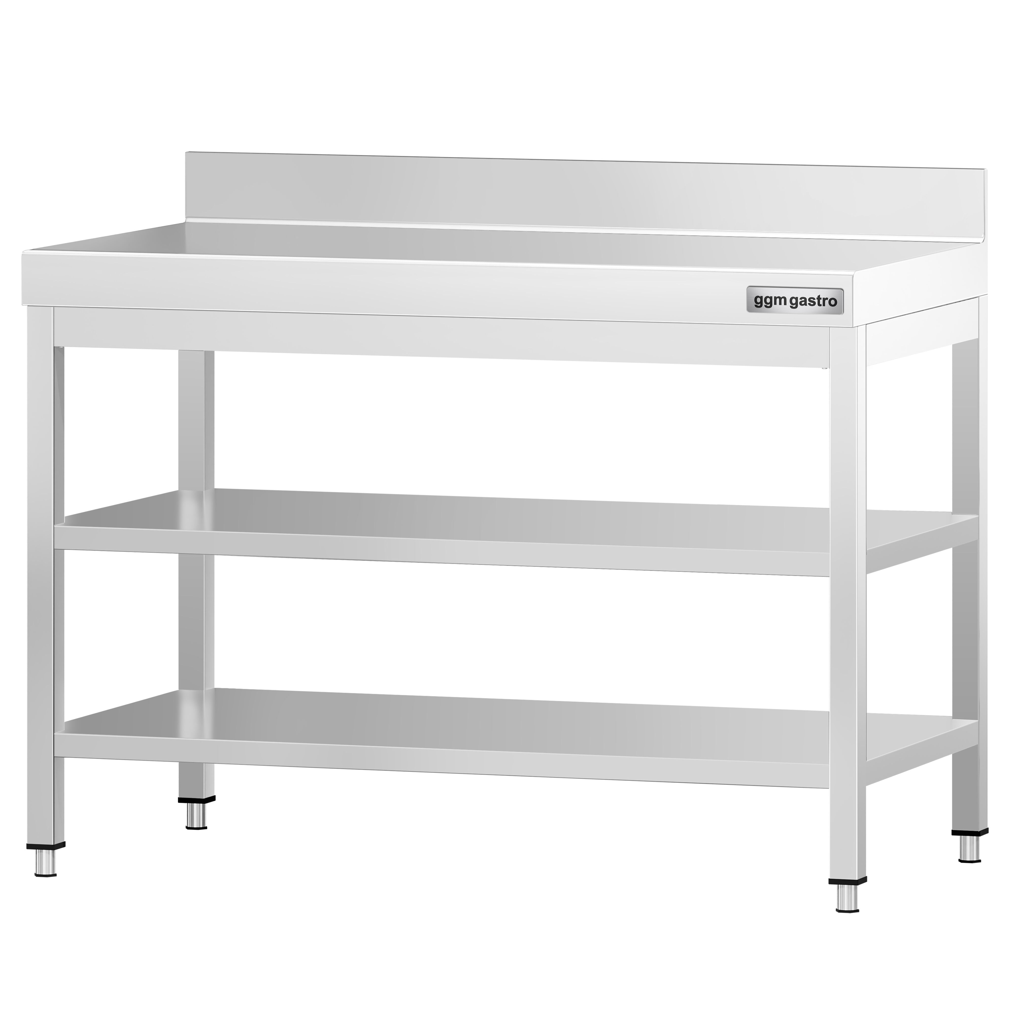 Table de travail inox PREMIUM - 1000 x 700 mm - avec tablette inférieure, Dosseret & Tablette intermédiaire