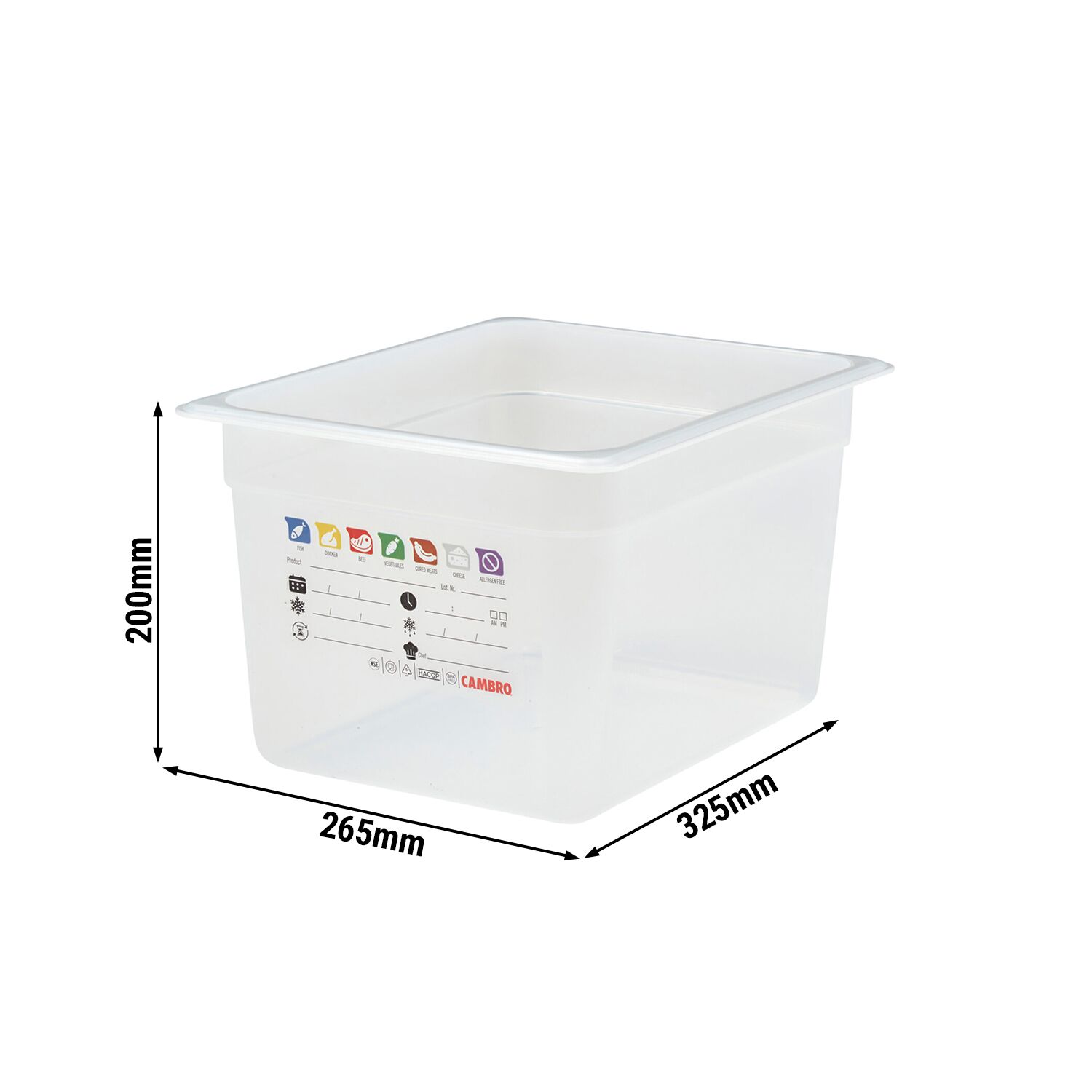 (6 pièces) CAMBRO | SafeTrak - Récipients en polypropylène GN 1/2 - laiteux - Hauteur : 200mm