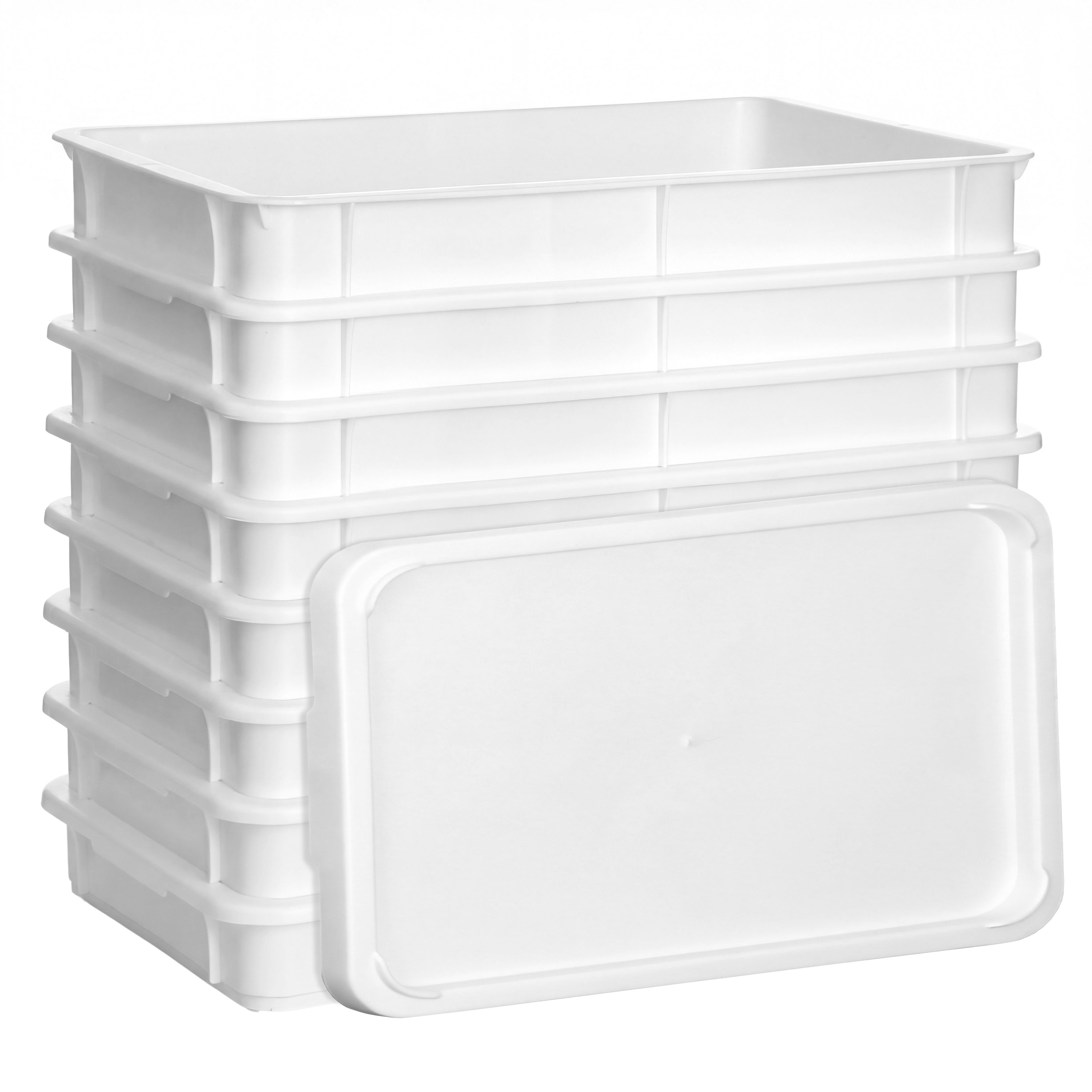 (9 tlg) Přepravka na těsto-set - 8 nádob & 1 víko - EN 600x400 - Výška: 75 mm - Polypropylen - bílá