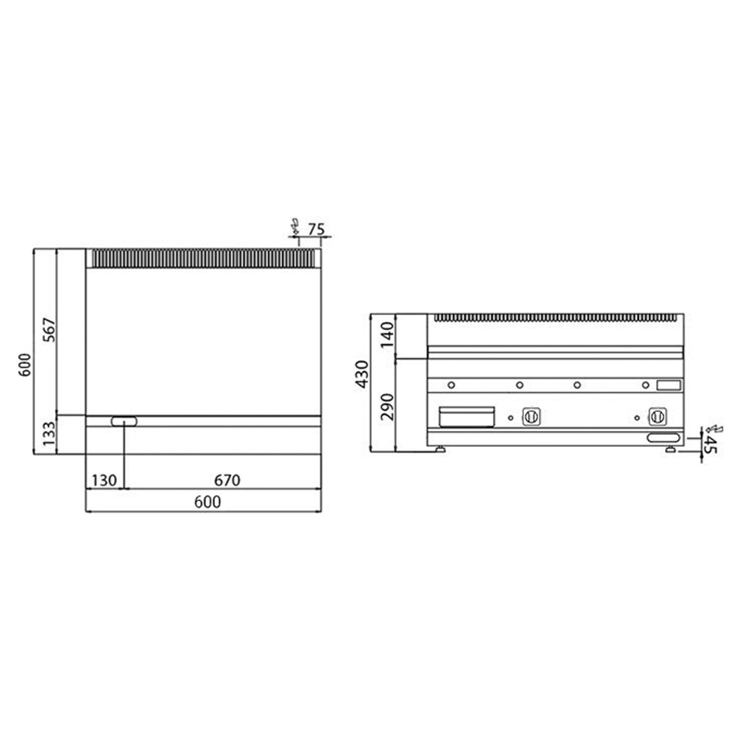 Plancha électrique - plaque acier - 2 zones - 9,0 kW - Lisse - Surface de cuisson : 595x500mm