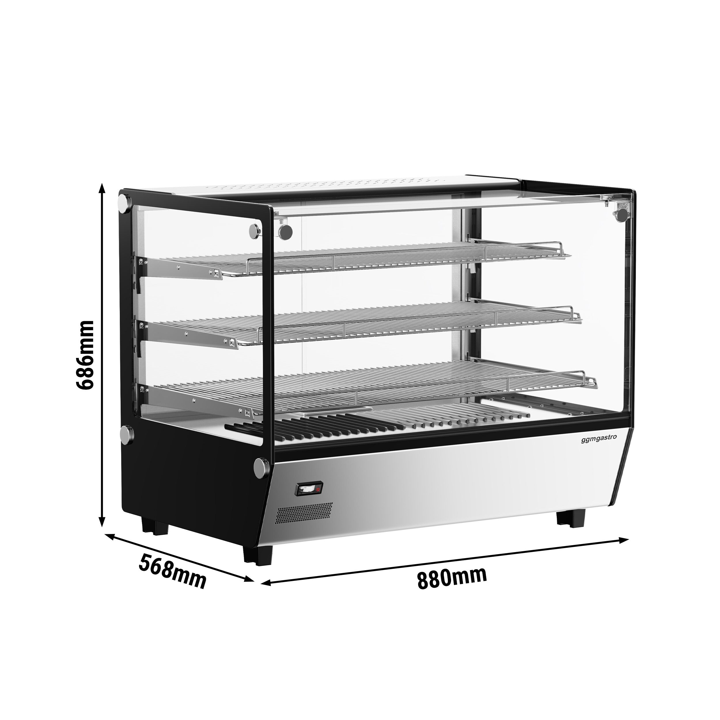 Vitrine chauffante – 880 mm – 1,5 kW – avec 3 étagères