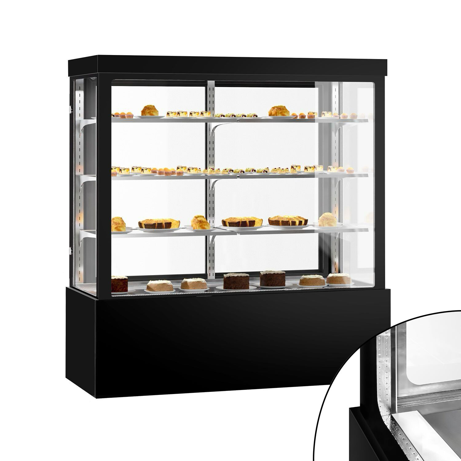 Vitrine de comptoir réfrigérée - 1850L - 1800mm - Double vitrage - avec 3 étagères - portes coulissantes vitrées arrière - Noir