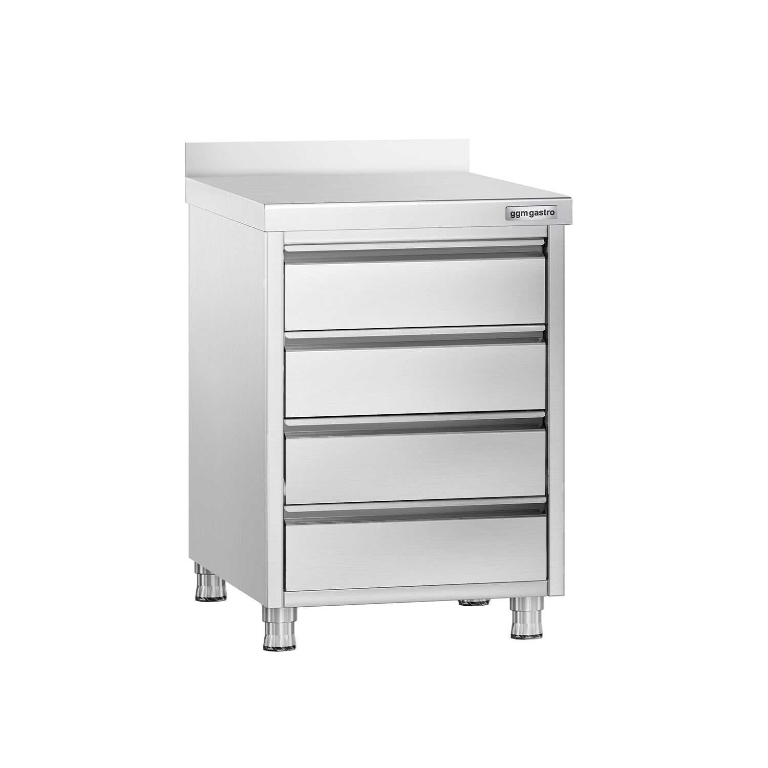 Meuble bas à tiroirs PREMIUM - Acier inoxydable - avec 4 tiroirs & dosseret 100mm - 500x700mm