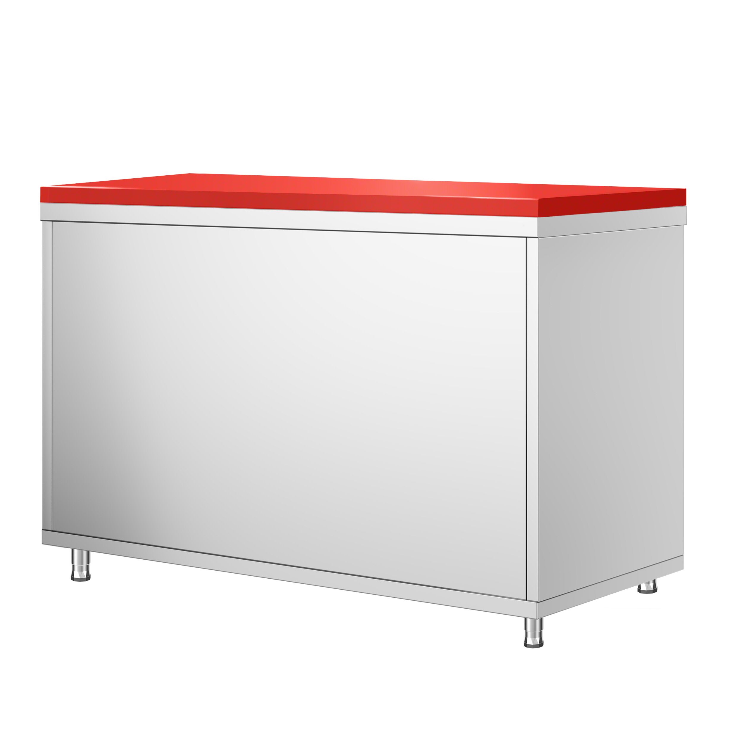 Table armoire en acier inoxydable PREMIUM - 1200x600mm - avec portes coulissantes - pour viandes crues - incl. plateau de découpe Rouge PEHD (HACCP)