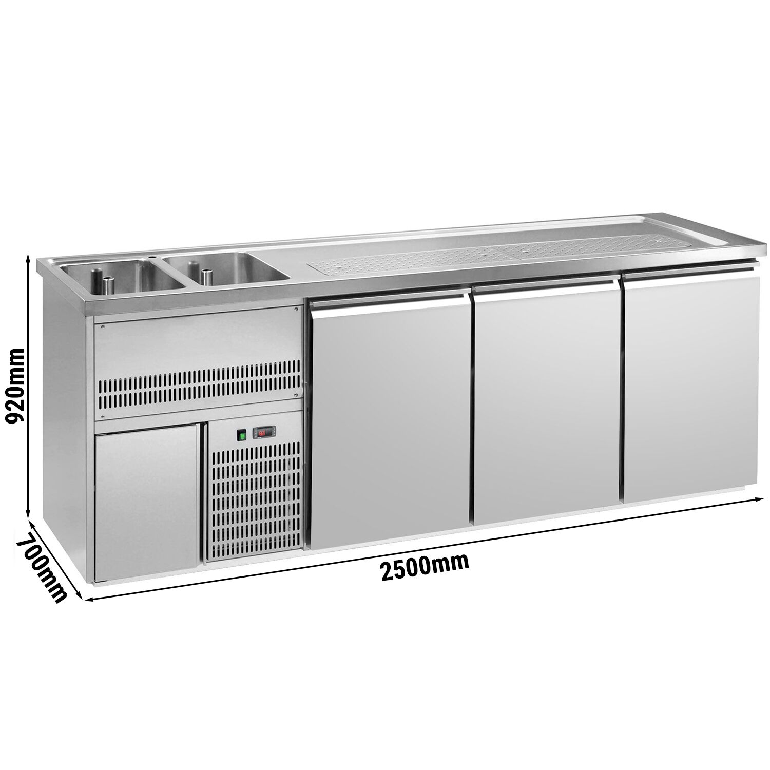 Comptoir de bar réfrigéré Premium PLUS - 2500x700mm - 3 portes