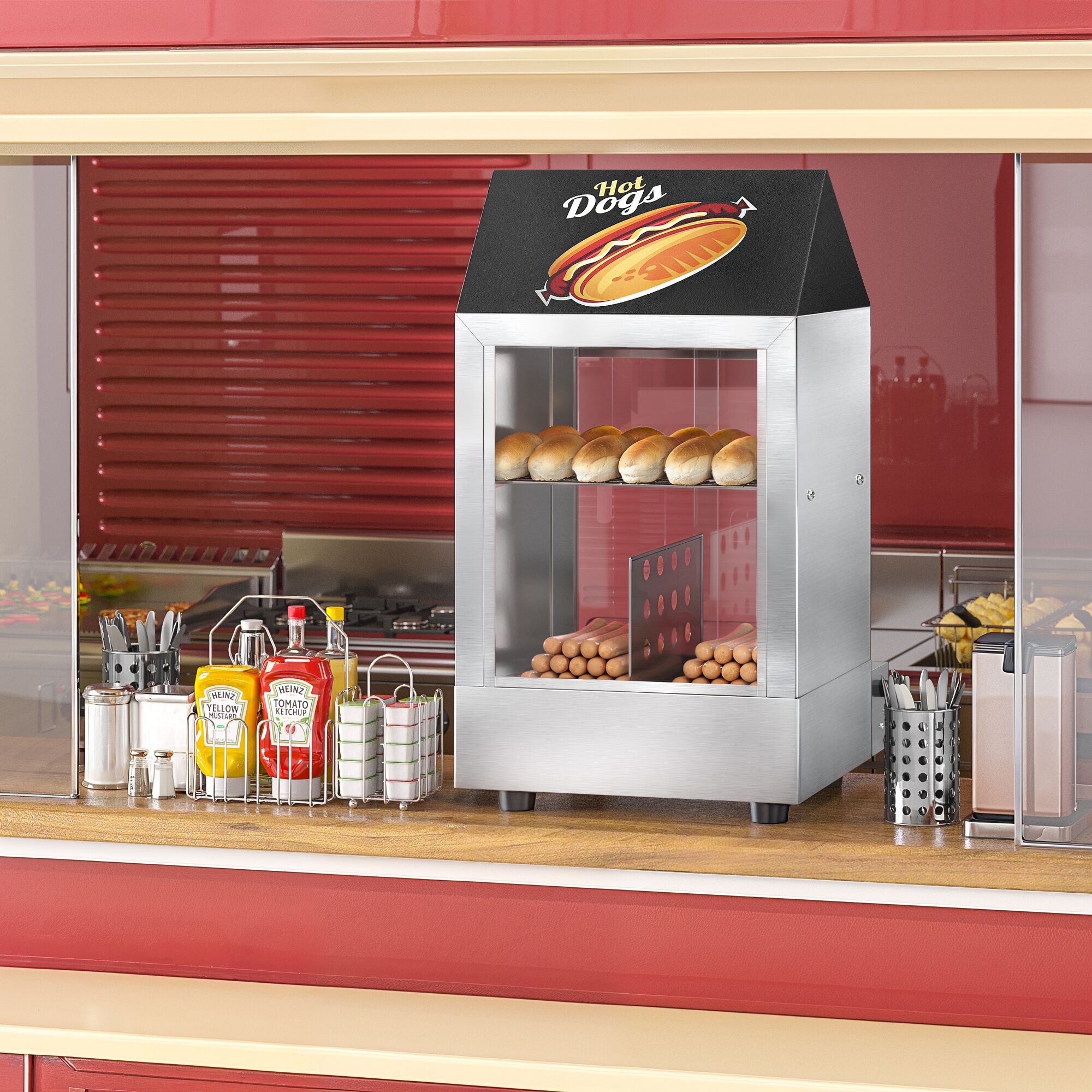 Parownik / witryna grzewcza do hot dogów 1,2 kW – 2 poziomy