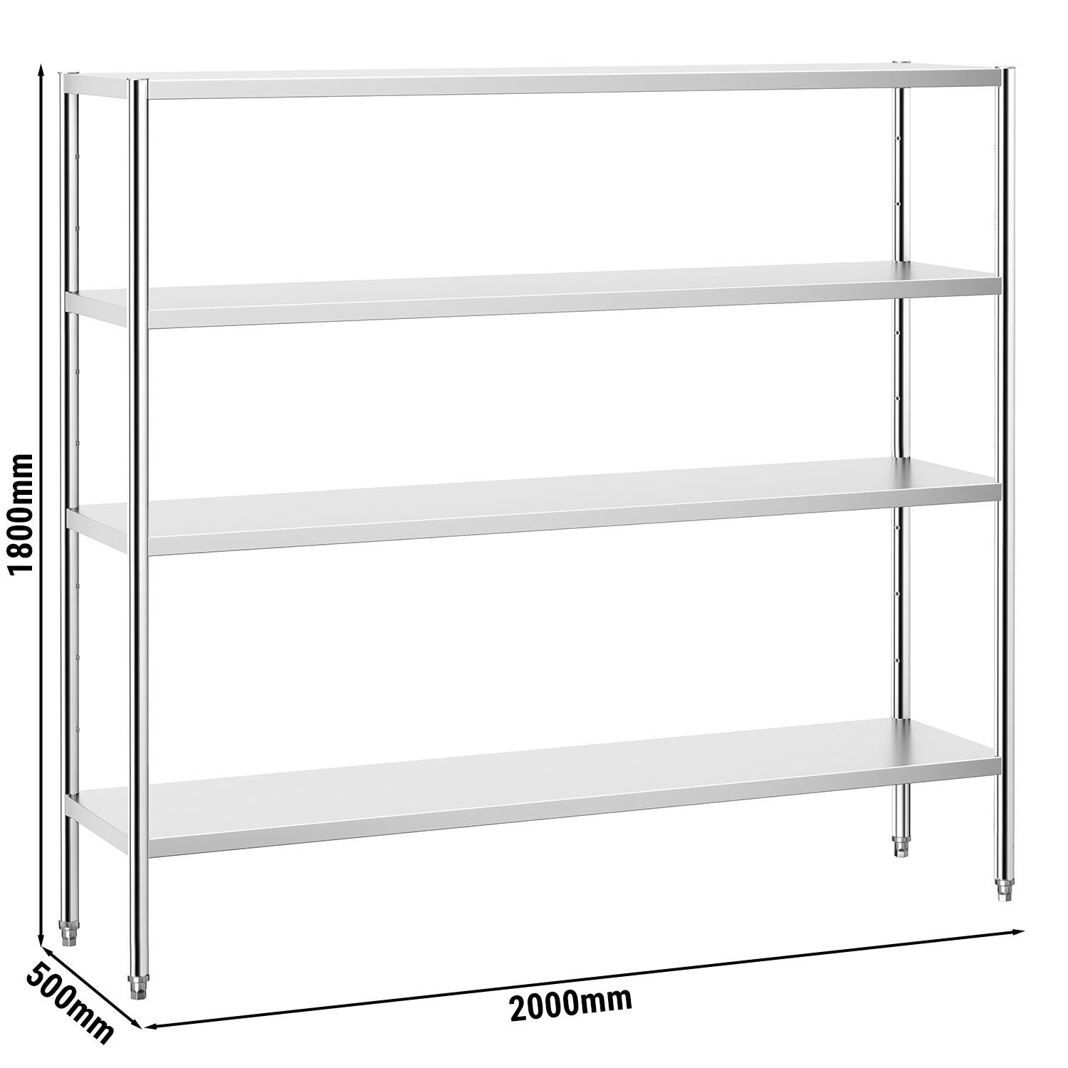 Rostfri hyllställning PREMIUM - 2000x500 mm - Djup: 500 mm - 4 hyllplan (justerbara) - Lastkapacitet: 320 kg