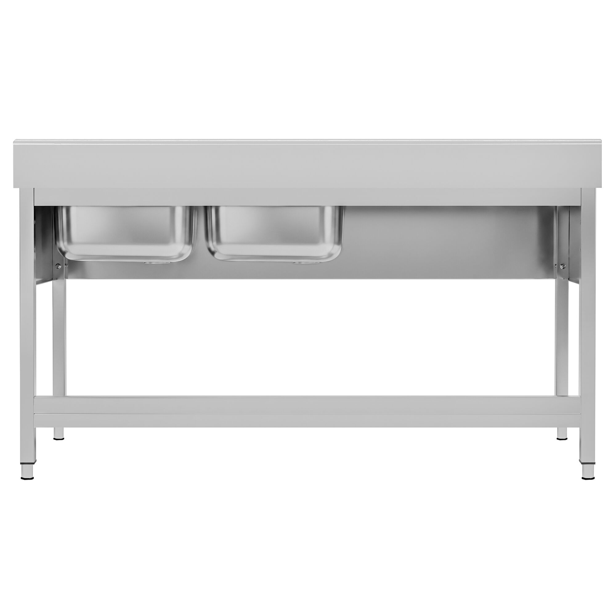 Stainless Steel Commercial Sink Unit ECO - 2000x600mm - with Double Bowl Right-hand - with Undershelf - with Upstand
