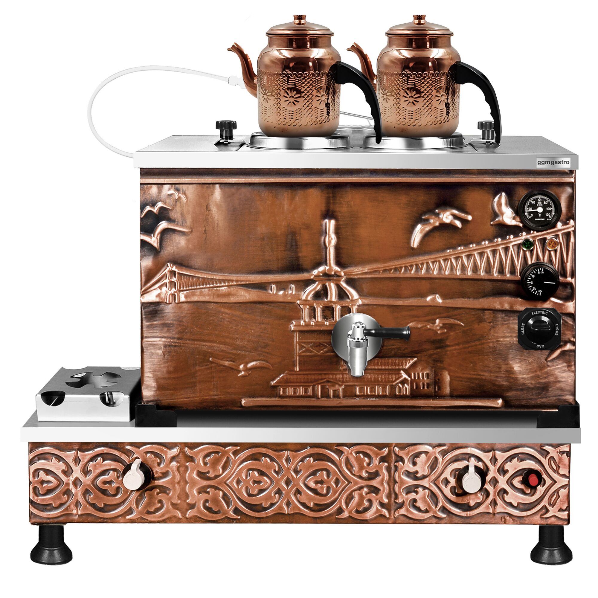 Commercial Gas & Electric Copper Tea Urn - 770mm - 22 Litres - Istanbul Design