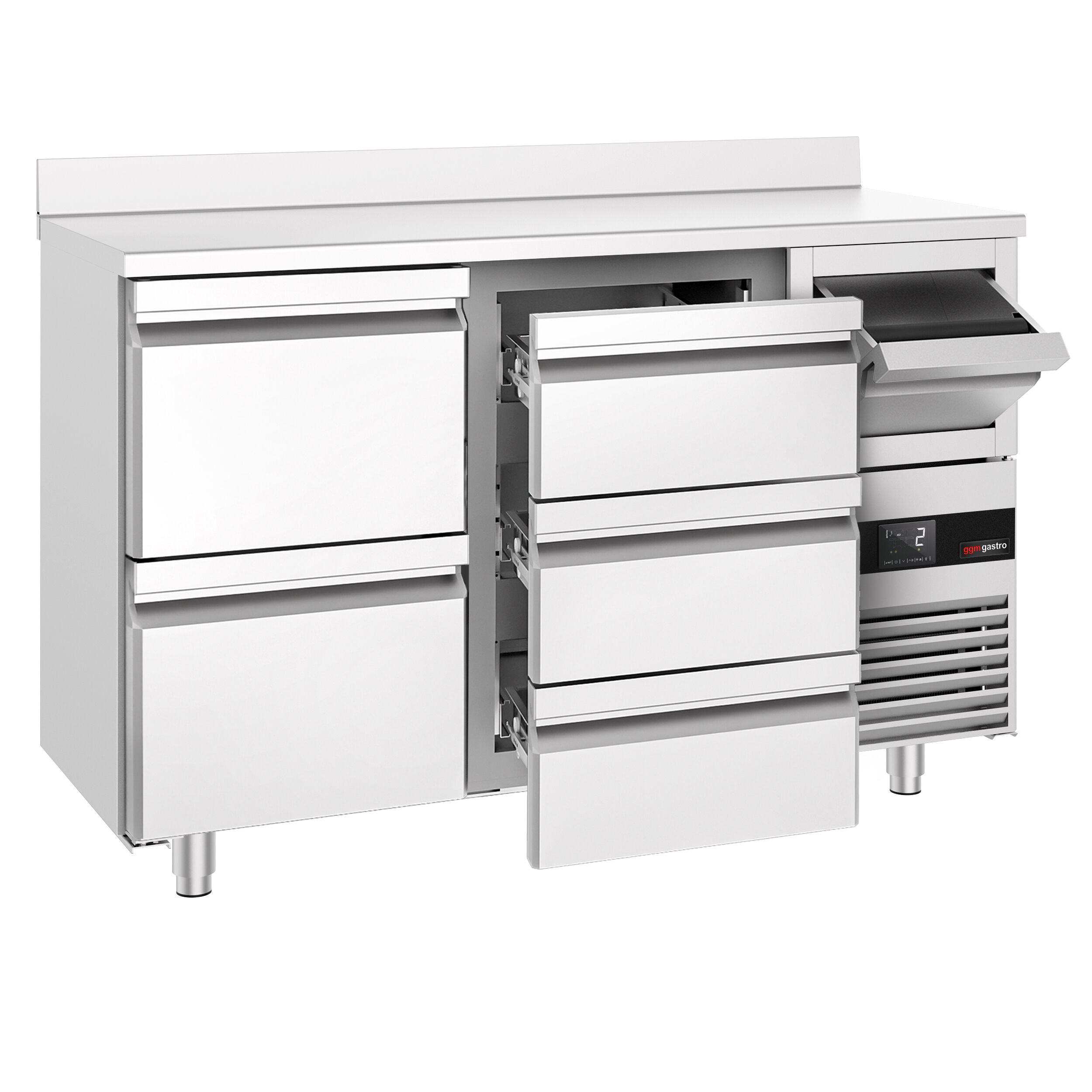 Arrière-bar réfrigéré professionnel  PREMIUM - 1580 x 600 mm - 5 tiroirs - avec dosseret - avec tiroir à marc de café