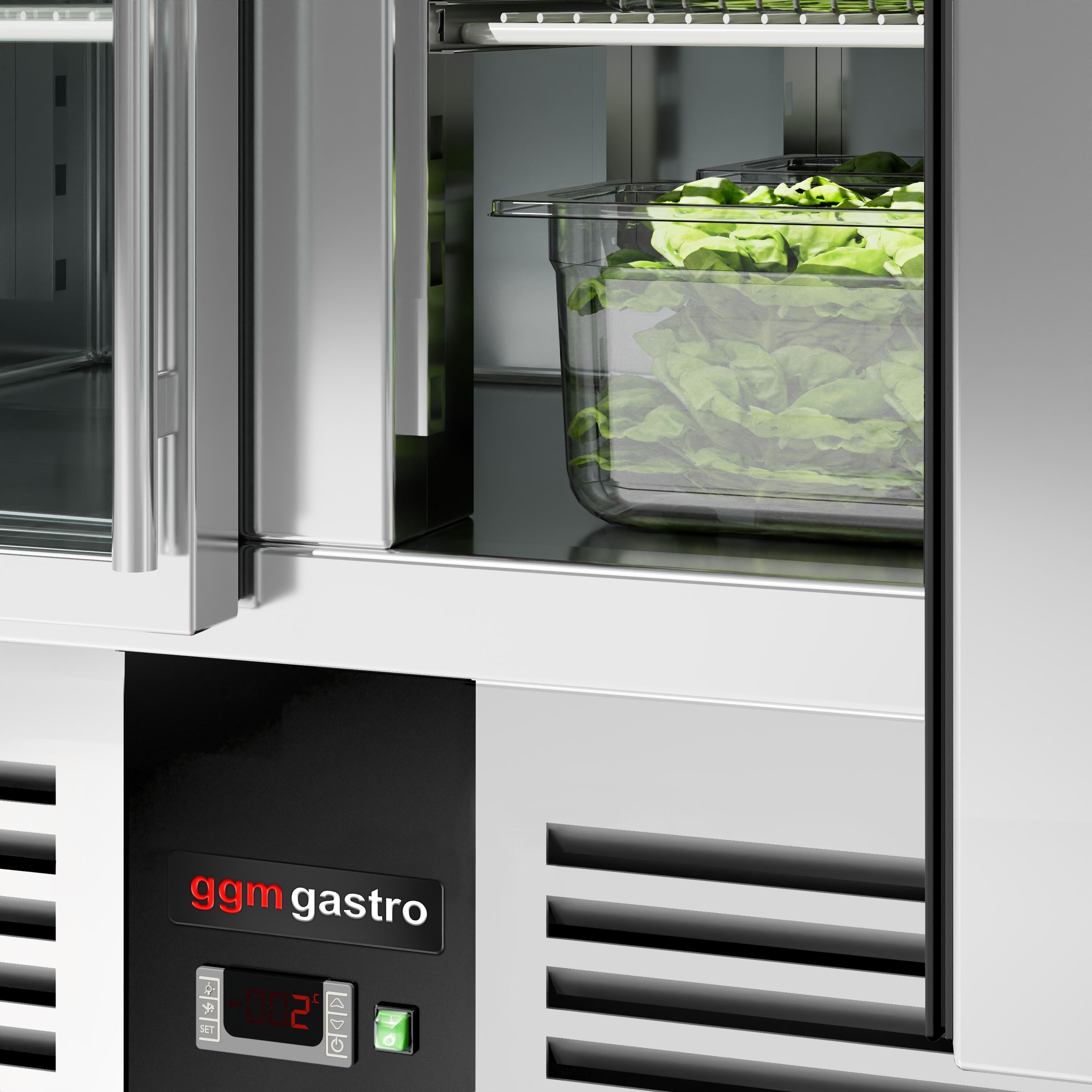 Saladette réfrigérée PREMIUM - 1368mm - 288L - 3 portes vitrées - avec vitrine de comptoir pour 4x GN 1/1