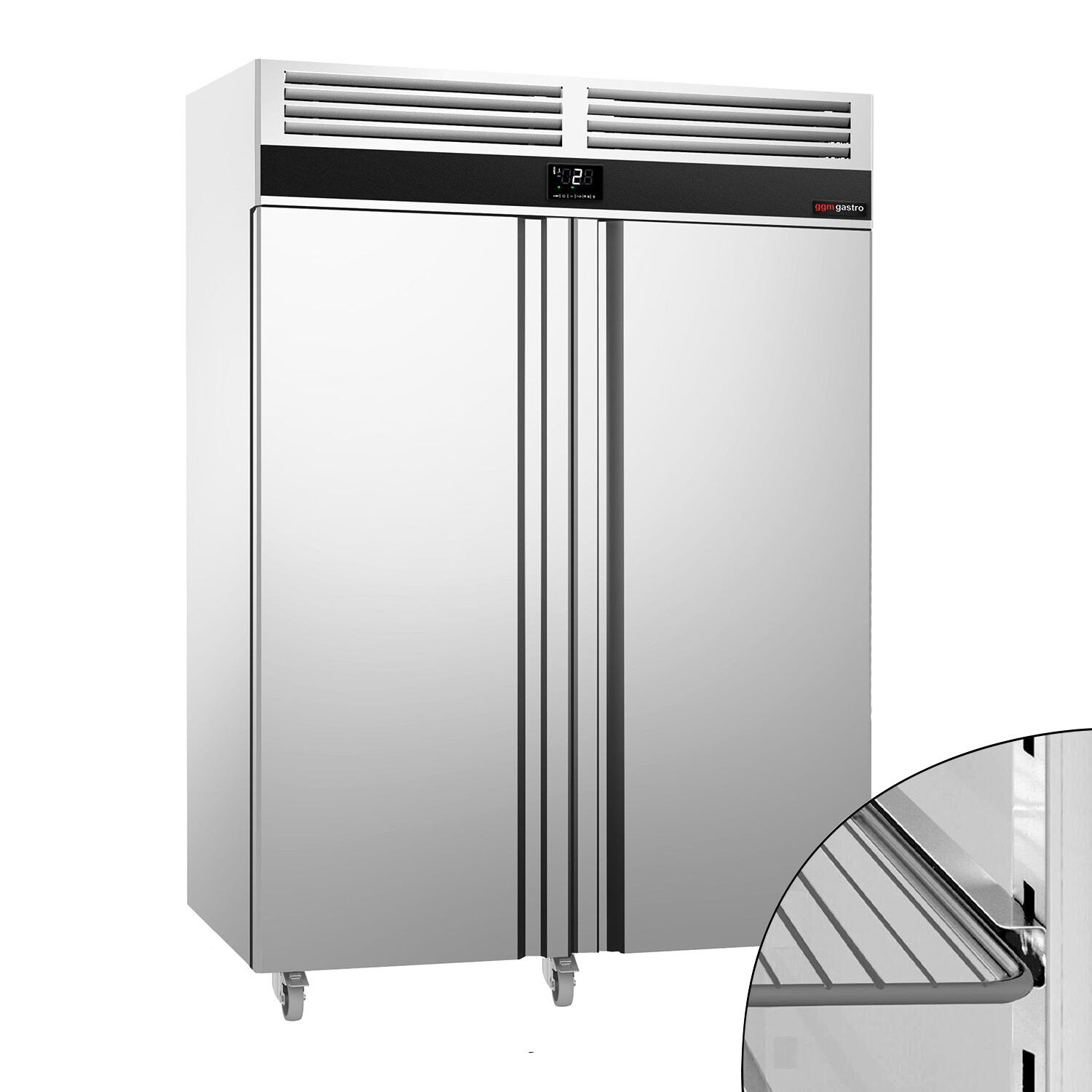 Kühlschrank Edelstahl PREMIUM - GN 2/1 - 1400 Liter - mit 2 Türen & Rollen - Für UK