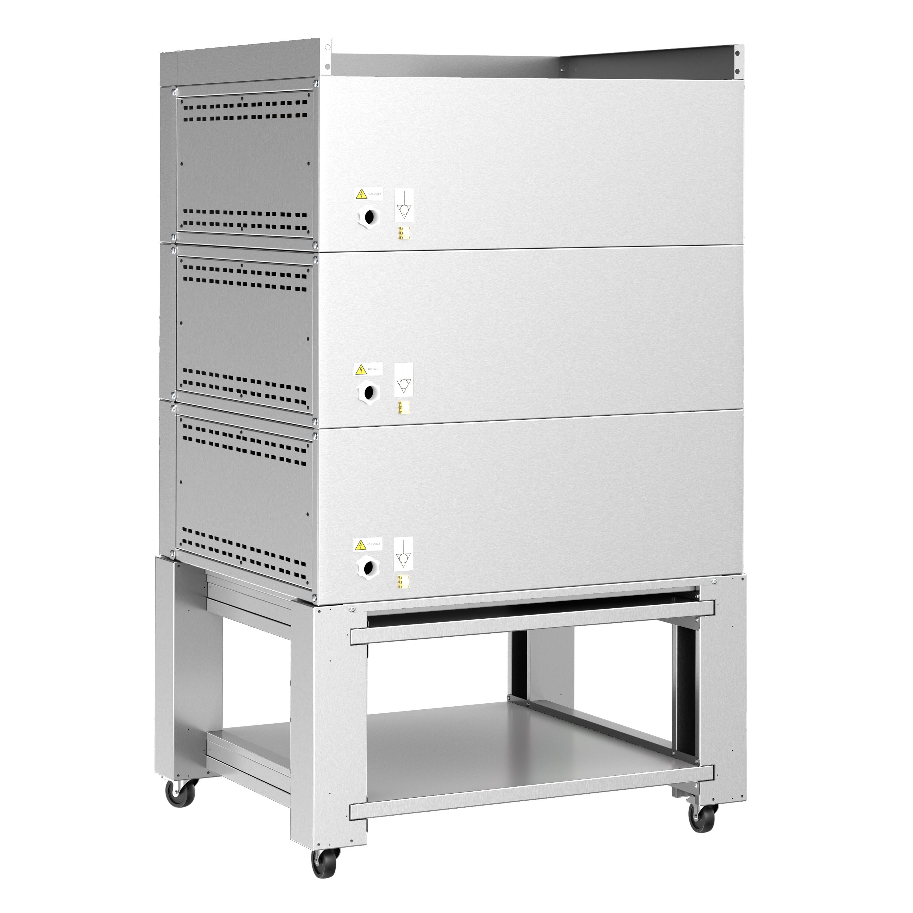 (3 szt.) Elektryczny Piec do pizzy - 3 x 4 x Ø34cm - Panel dotykowy - z okapem i ramą nośną