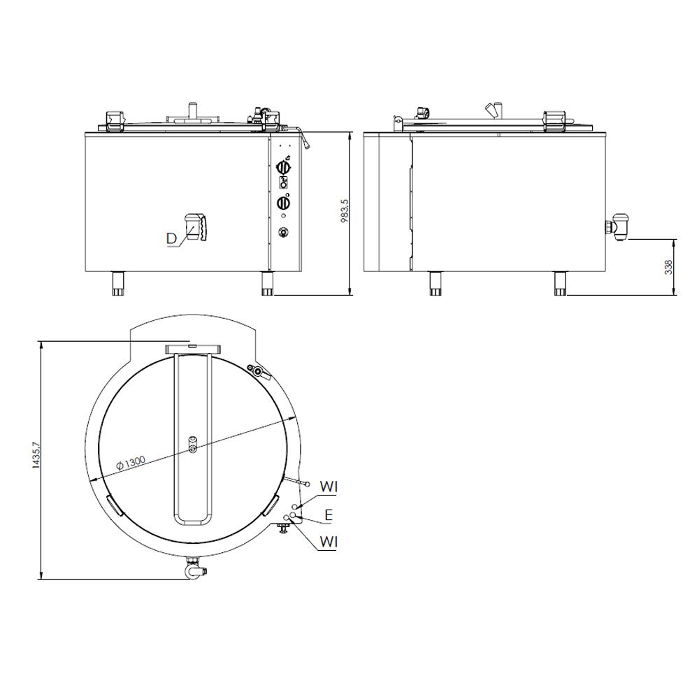 Gas Boiling Pan - 500L - 56kW - Indirect Heating - with Water Connection