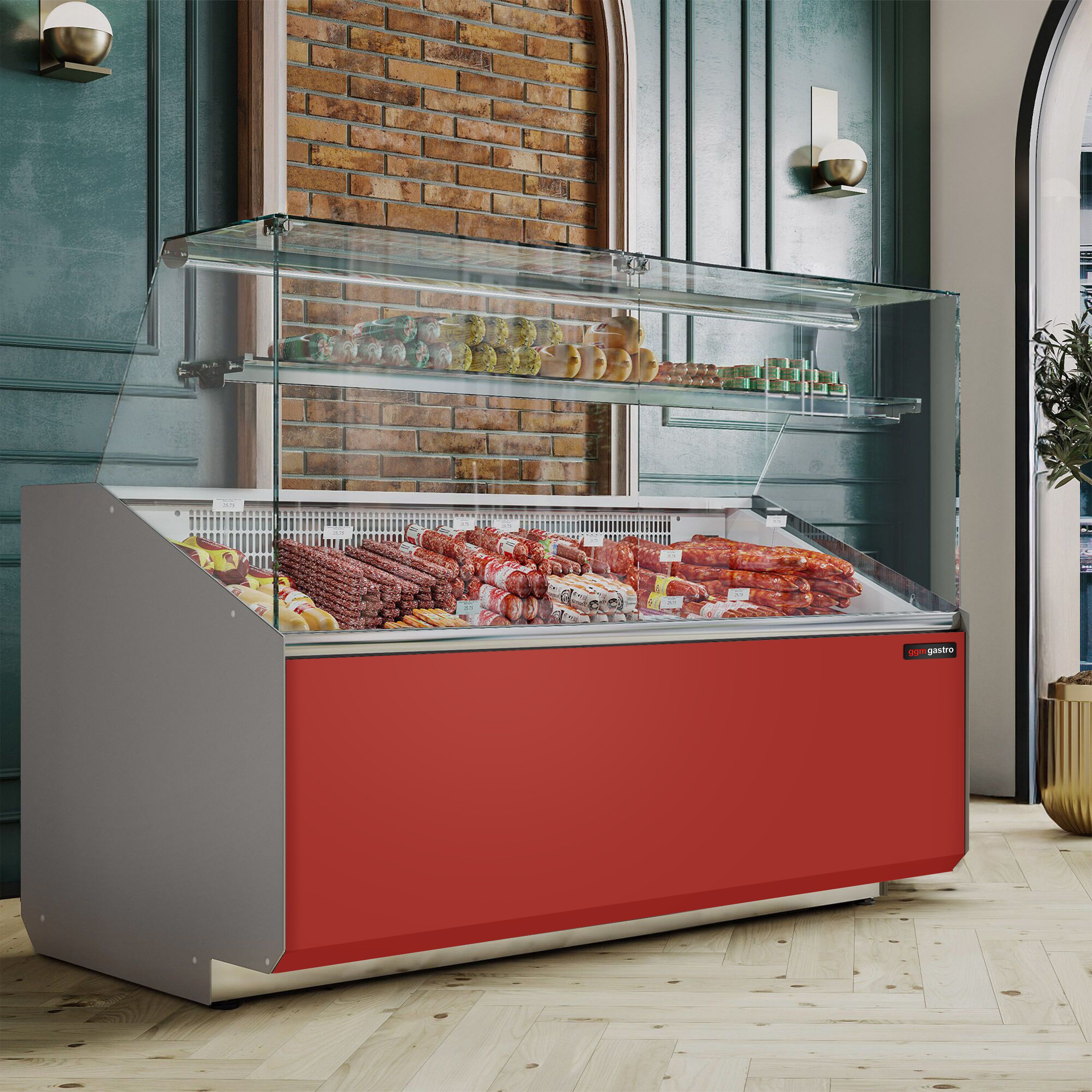 Serve Over Counter - 1568x979mm - capacity 324 litres - front panel red - with 2 doors - panoramic glass