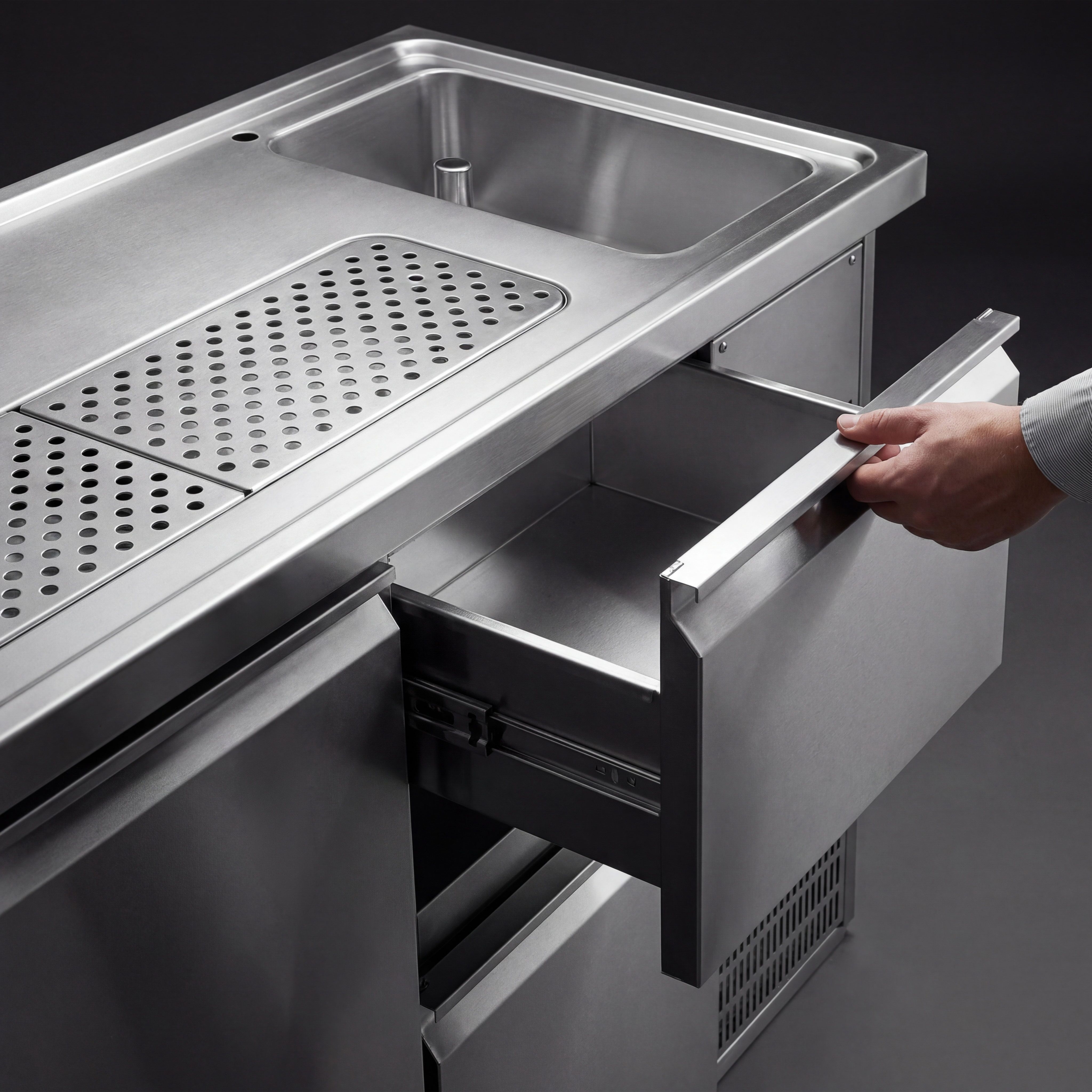 Comptoir de bar réfrigéré Premium PLUS – 1550 × 700 mm – 4 tiroirs