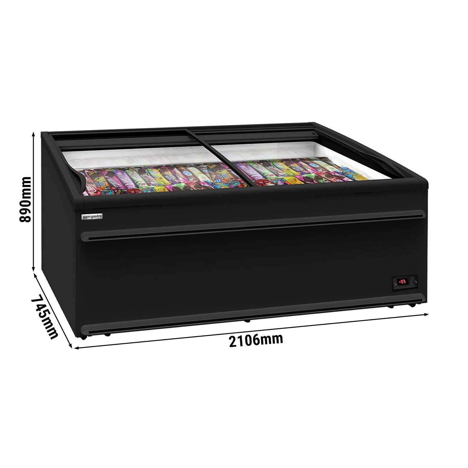 Îlot de congélation WTRU25 - 2106x858mm - 483 L - Couvercles coulissants en verre - Noir