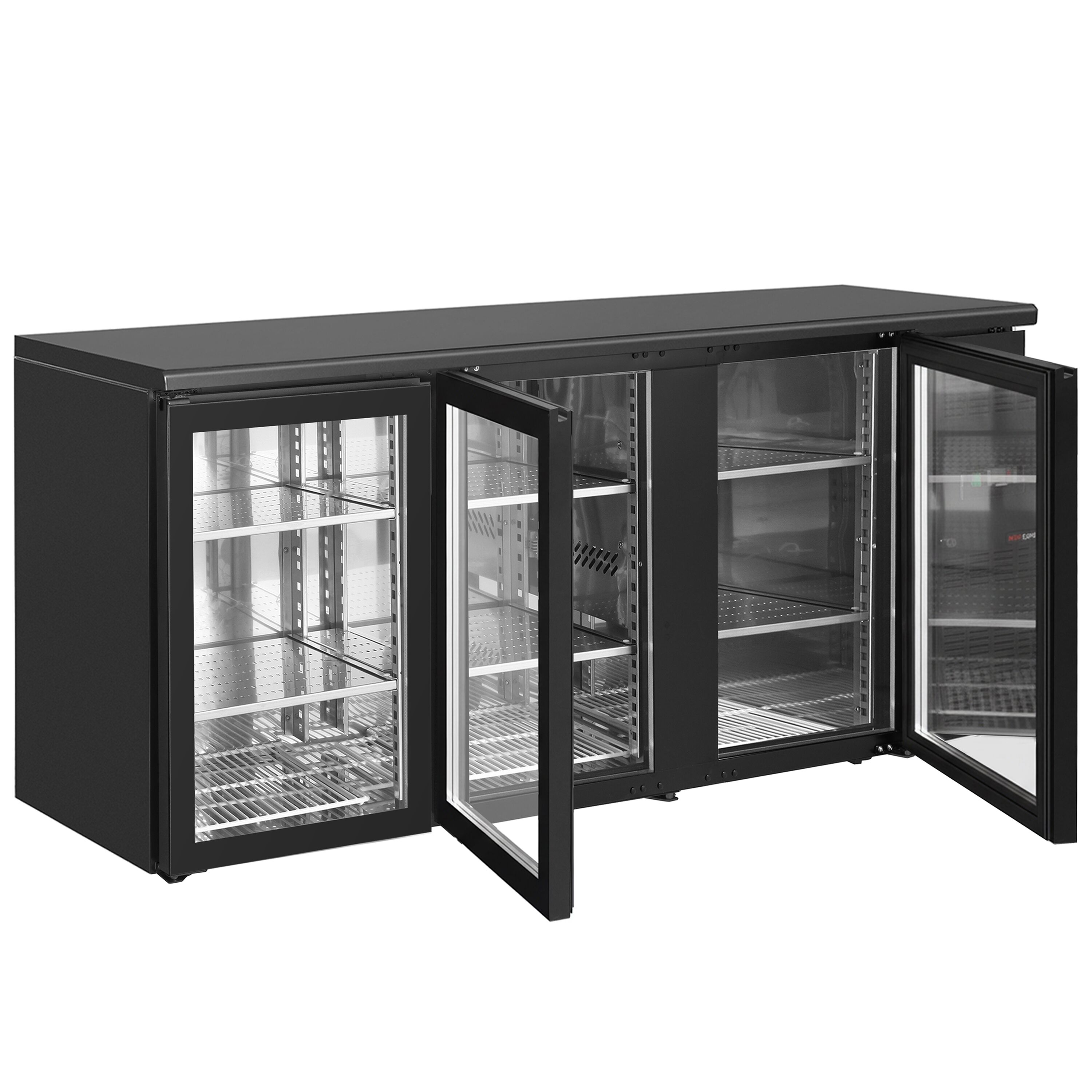 Bar- & Getränkekühltisch ECO - 2002mm - 3 rahmenlose Glastüren - Schwarz