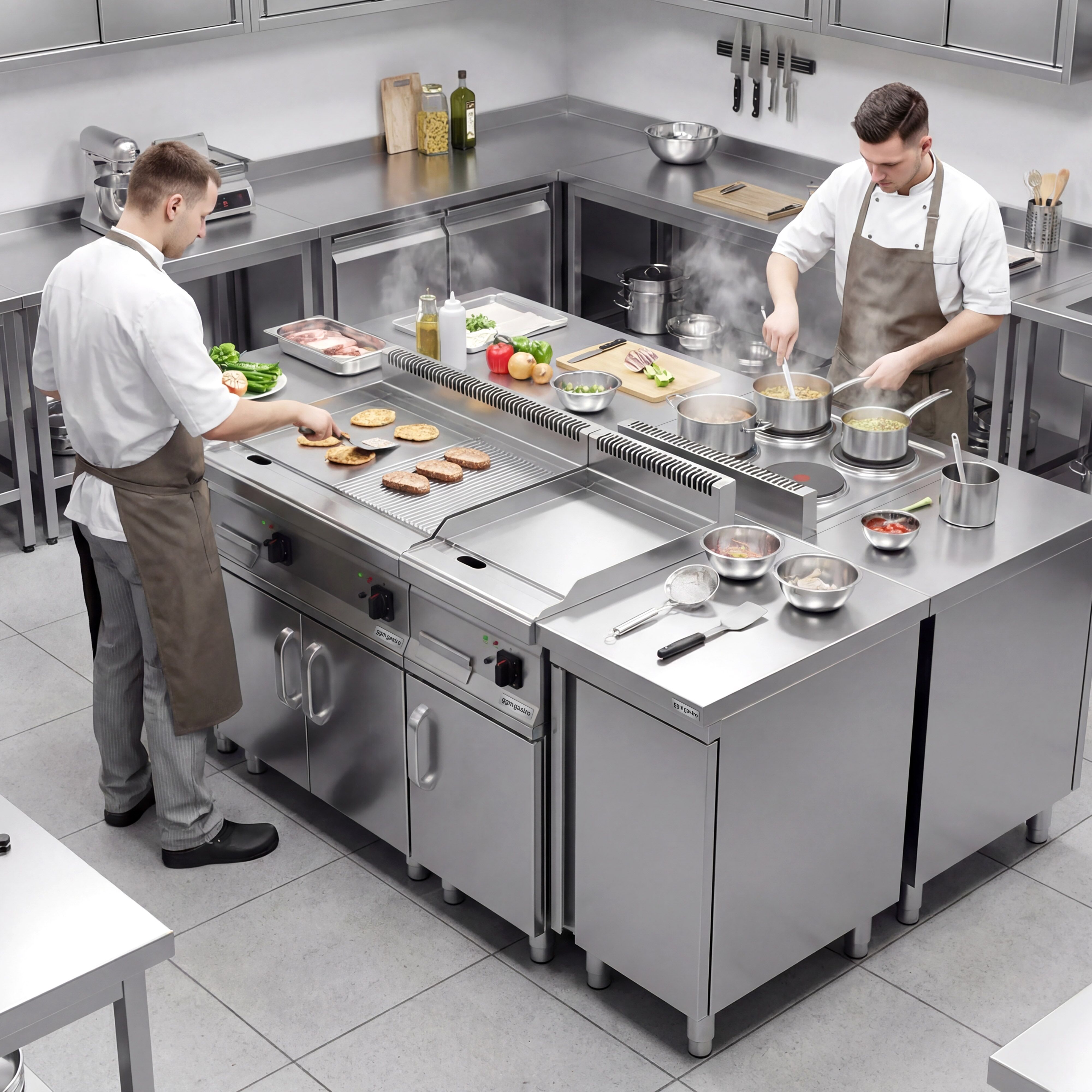 Commercial Electric Griddle - 7.1kW - Smooth/Ribbed Plate (half & half) - Cooking area: 795x535mm - with Cabinet Base - 2 Doors