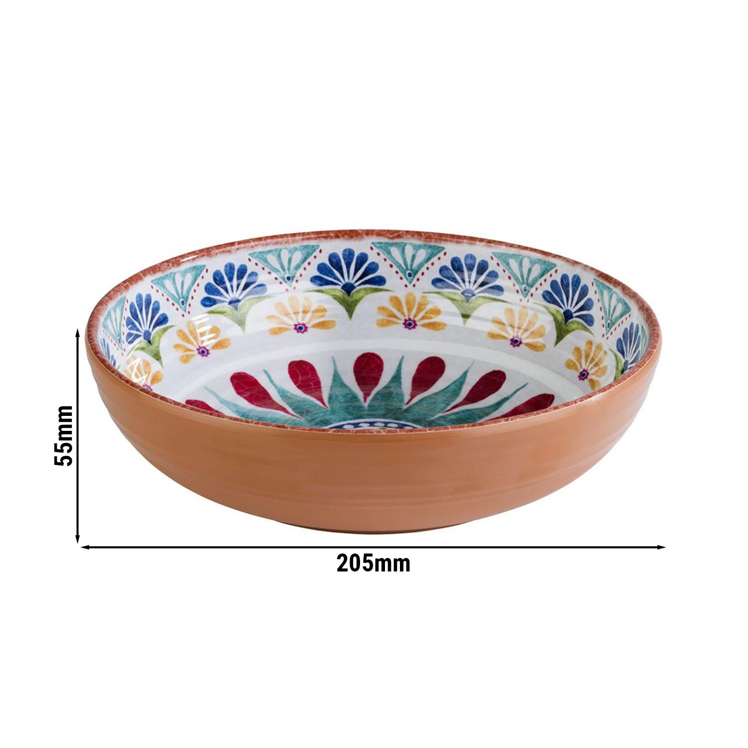 (6 pcs) Coupe - ARABESQUE - Mélamine - 1,1L - carré - 205x205mm - Profondeur : 55mm - Terracotta/Bleu