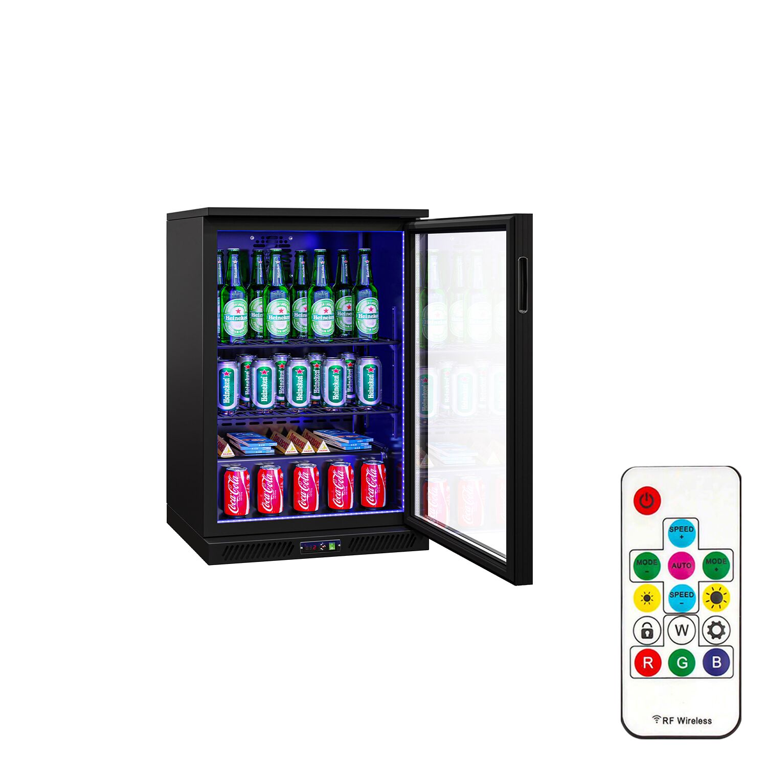 Réfrigérateur de bar – 600 mm – 130 litres – avec 1 porte vitrée battante – Extérieur & intérieur Noir