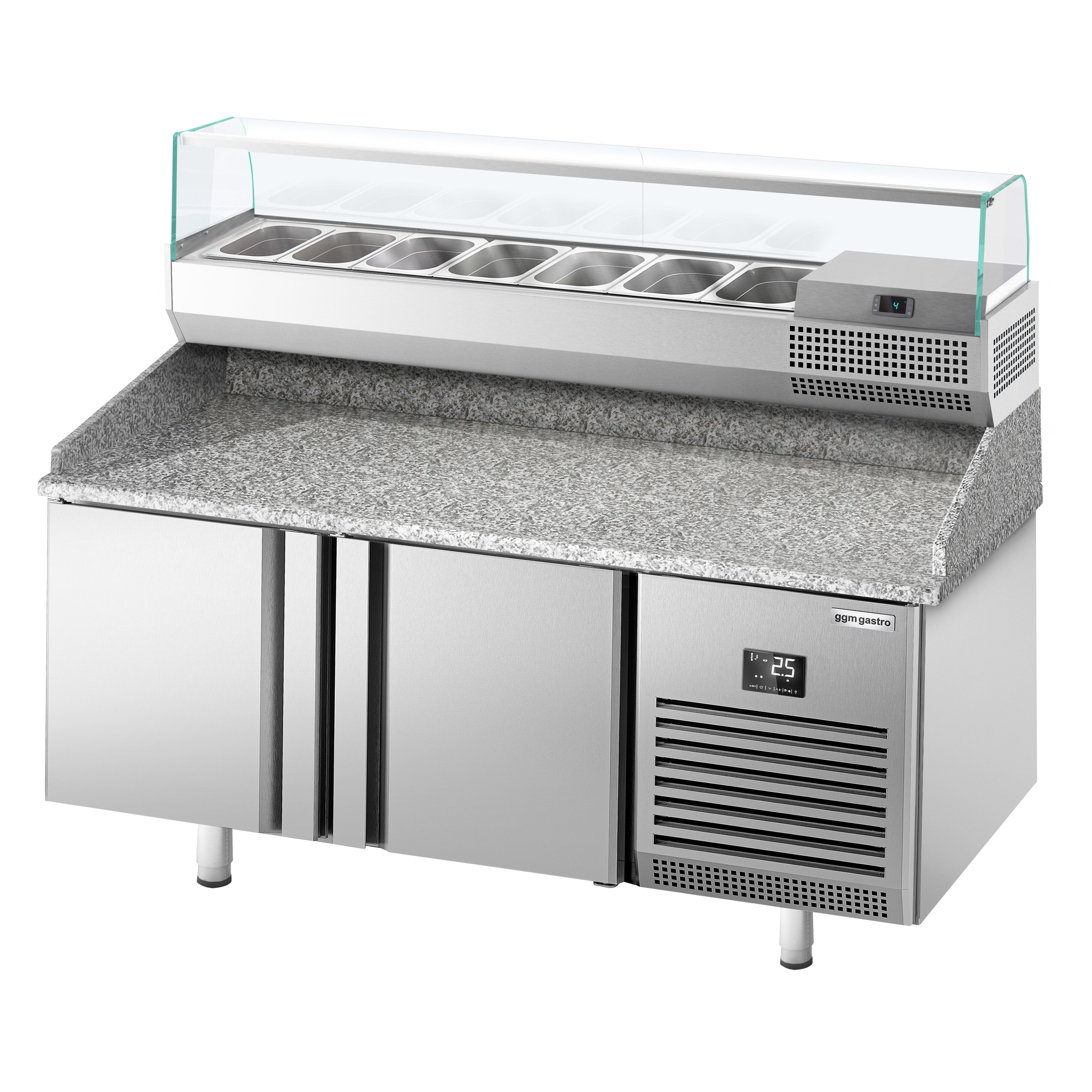 Table réfrigérée à pizza Premium PLUS - 1783x800 mm - avec 2 portes - incl. vitrine réfrigérée - 7x GN 1/4