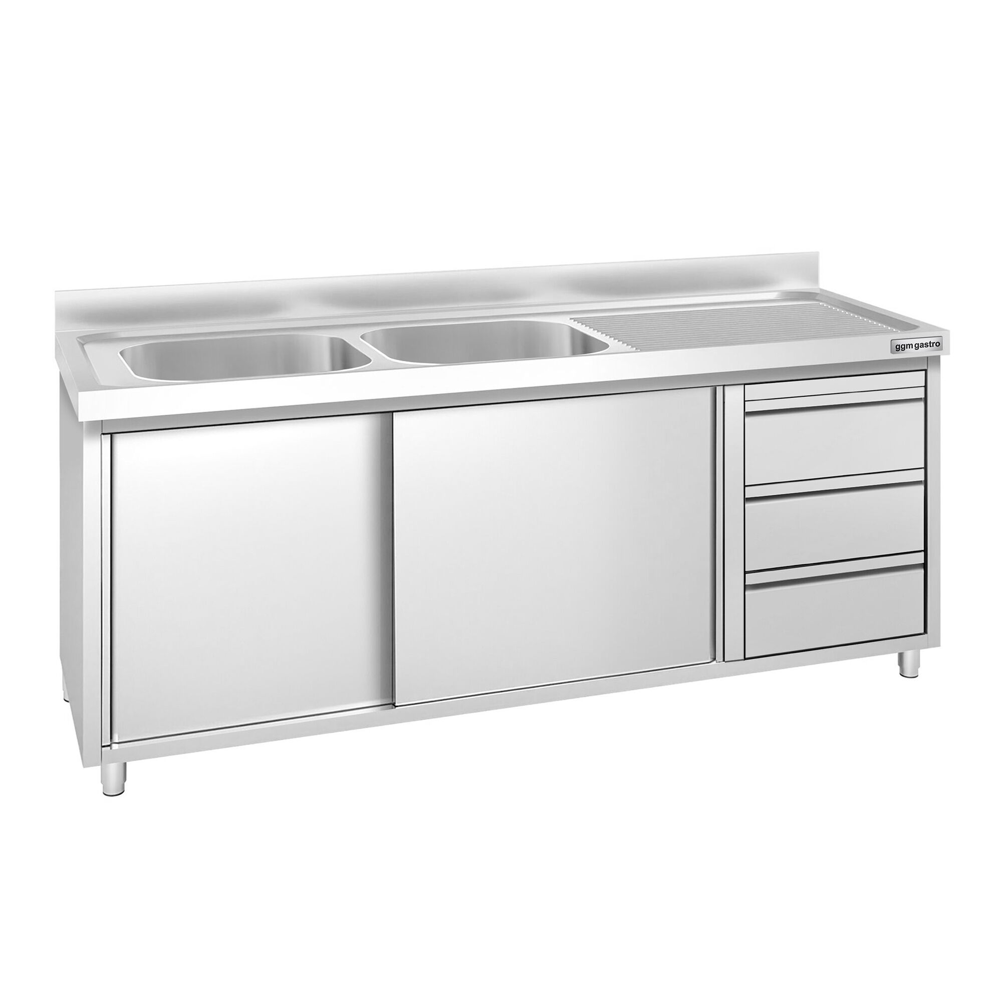 Meuble plonge PREMIUM - 2000x600mm - 2 bacs - 3 tiroirs