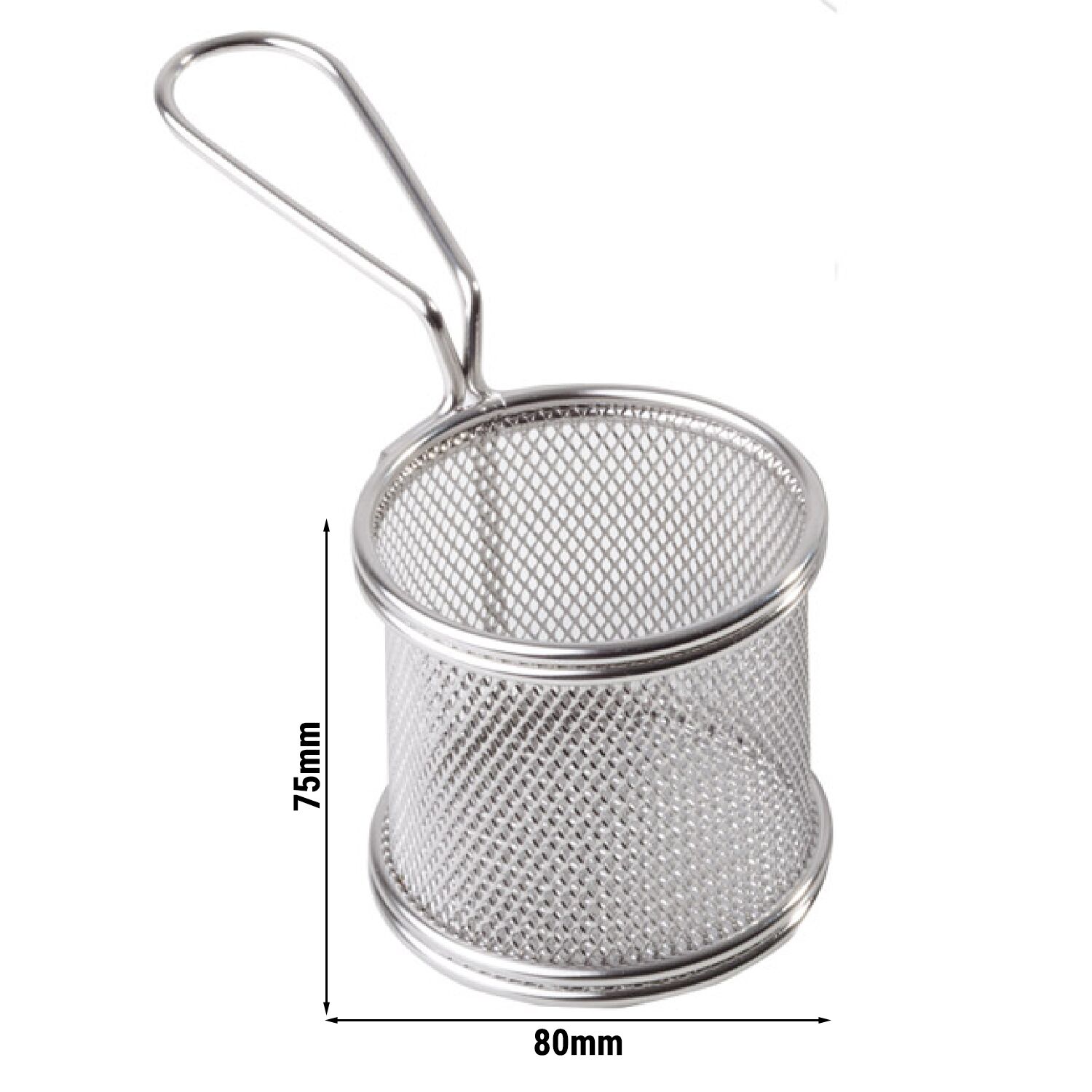 (6 pcs) Panier de service à frites - SNACKHOLDER - acier inoxydable - rond - Ø80mm - avec manche long