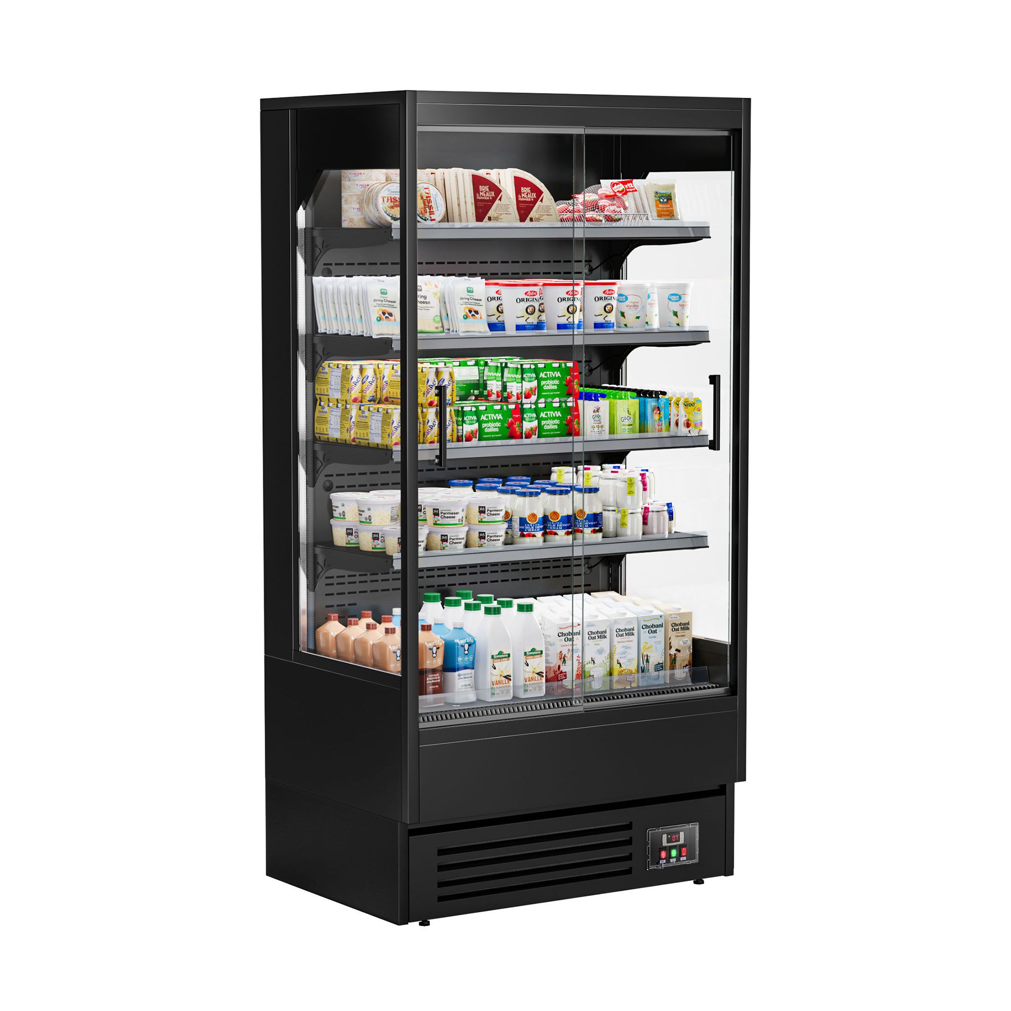 Vitrine murale réfrigérée - 1002mm - 440L - avec 2 portes coulissantes vitrées & 4 étagères - arrière fermé - Noir