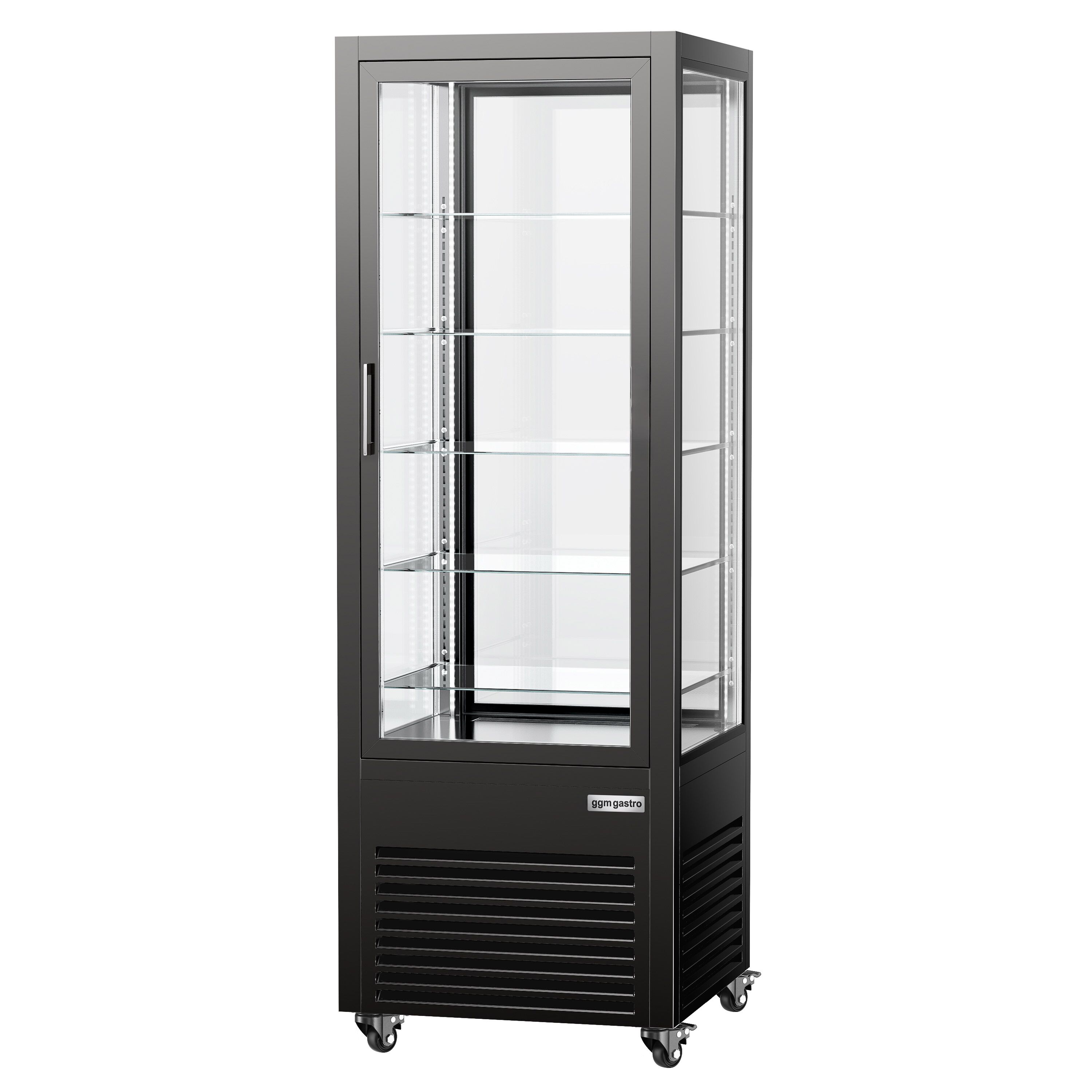 Vitrine réfrigérée 4 faces vitrées / Vitrine panoramique – 440 litres – 2 portes en verre – 5 étagères – Noir
