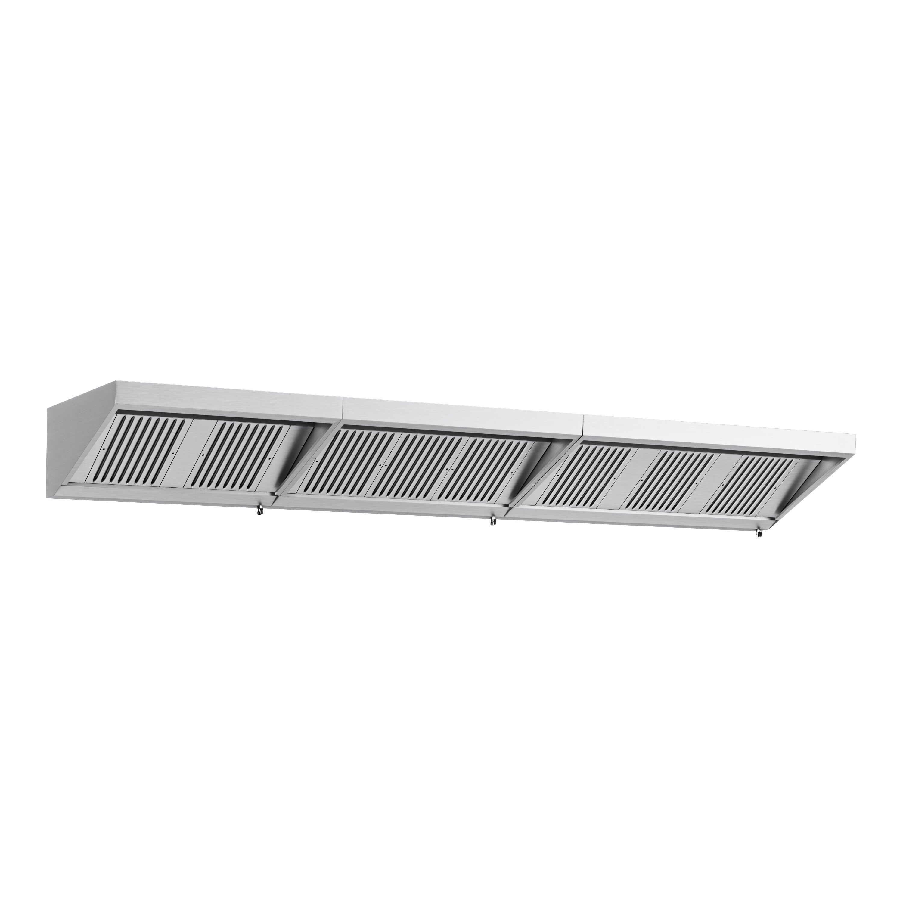 Commercial Wall-Mounted Extraction Canopy - 4400mm - with Baffle Filters & LED Lighting