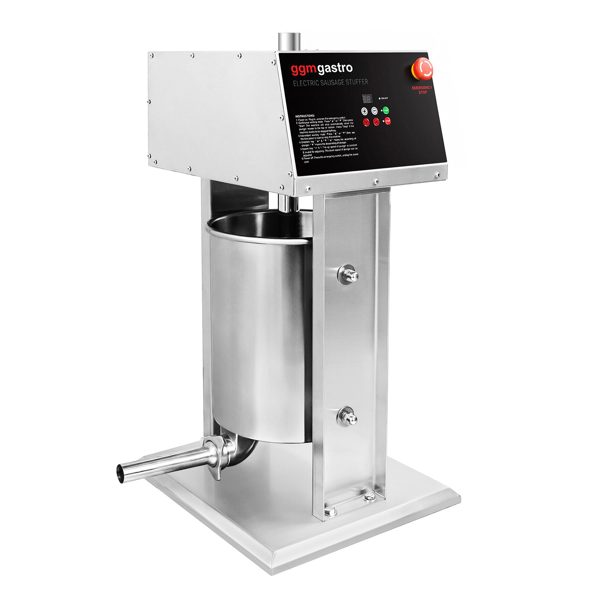 Poussoir à saucisses Électrique & Machine à churros - 20 Litres - 180 Watts - inox - incl. 4 Embouts à saucisses & 3 Embouts à churros