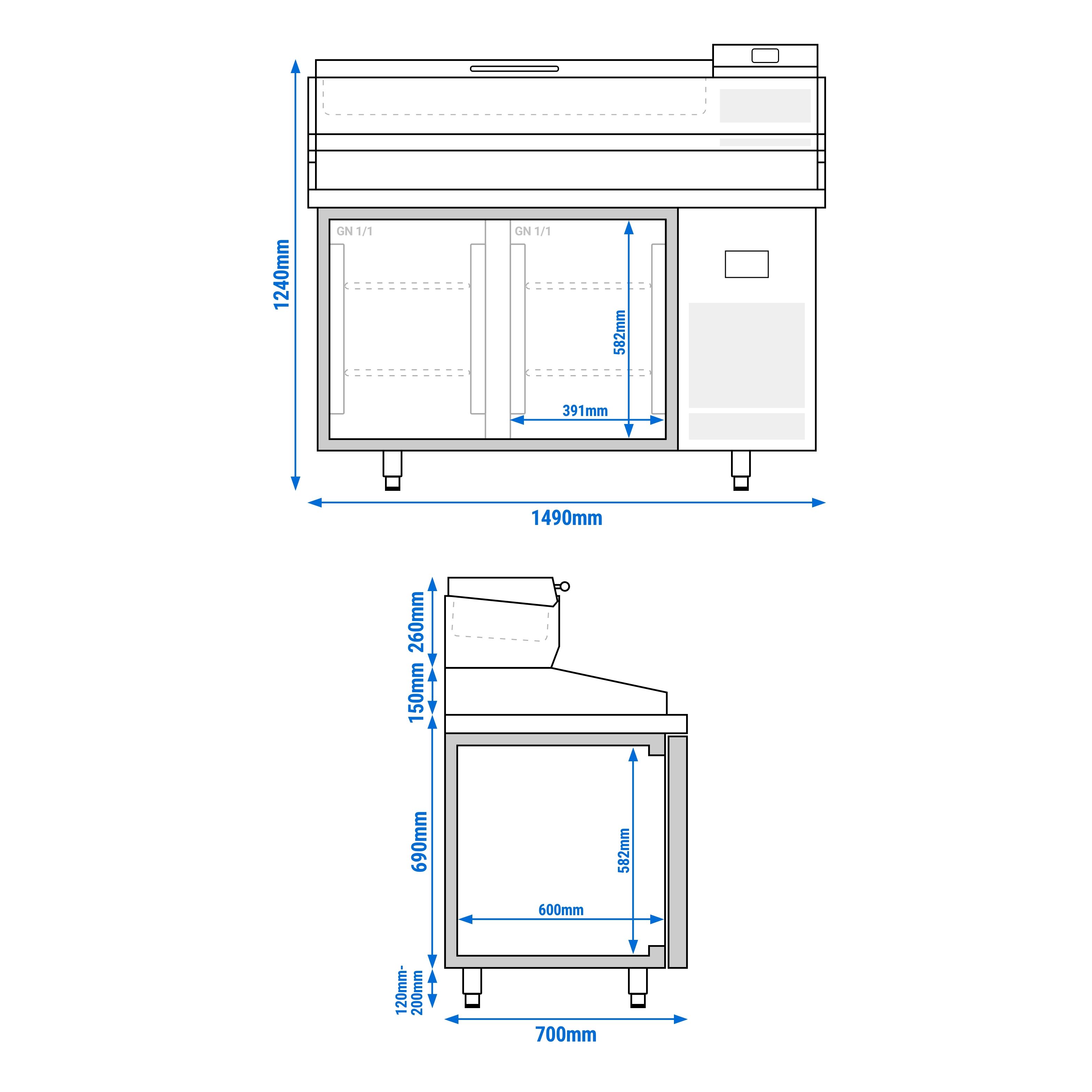 Table réfrigérée à pizza Premium PLUS - 1490 x 700 mm - avec 2 portes - incl. vitrine réfrigérée de présentation - 6x GN 1/4