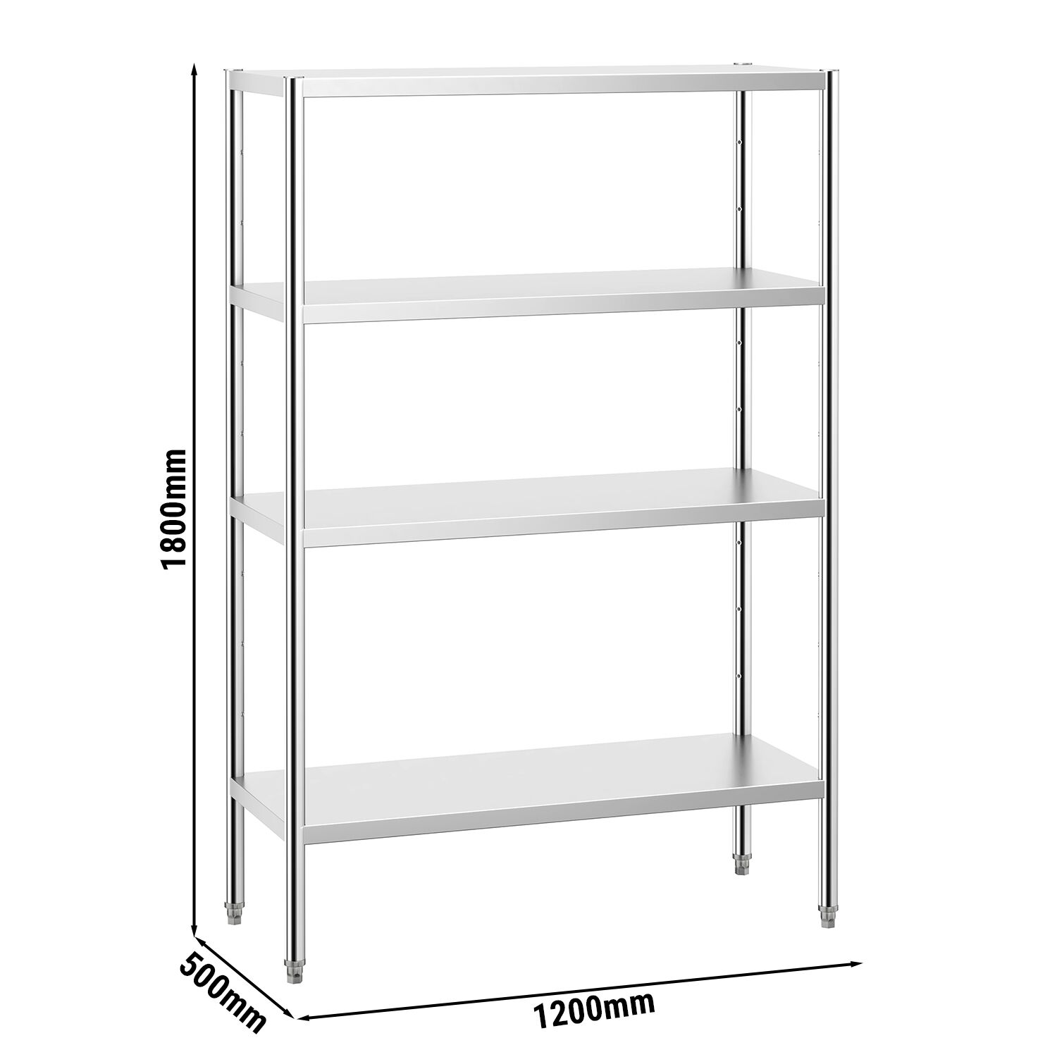 Étagère en inox PREMIUM - 1200 x 490 mm - avec 4 étagères (réglables)