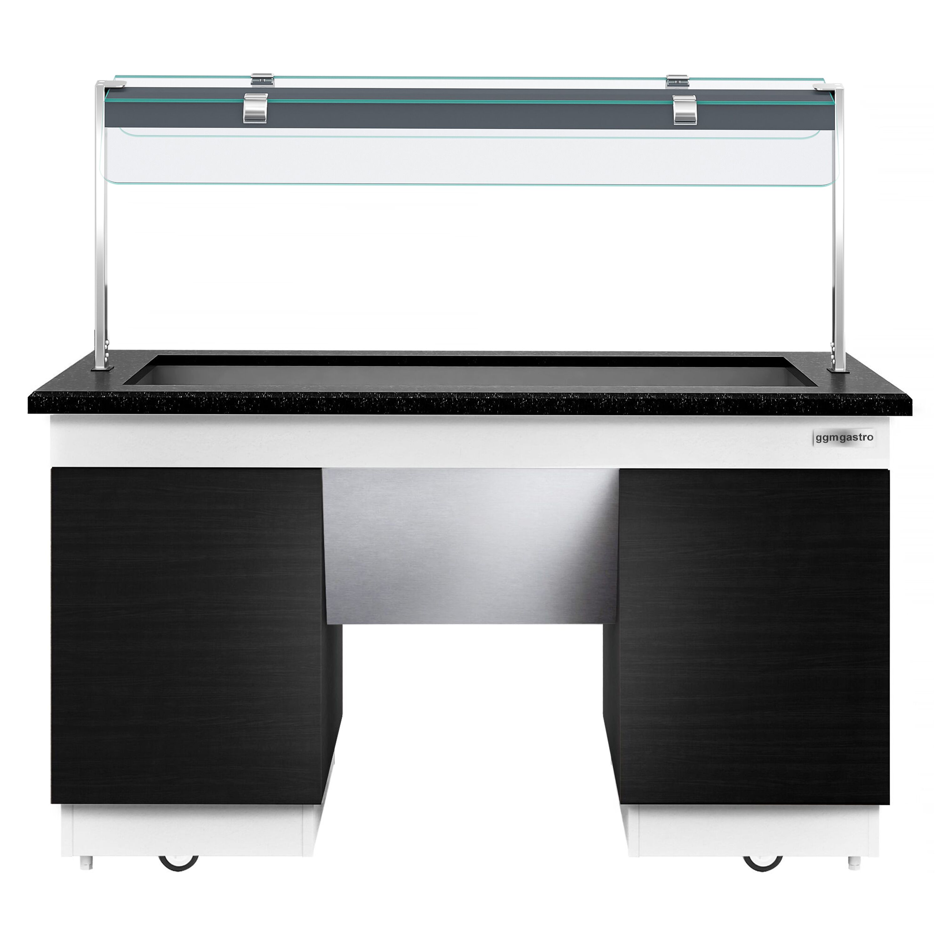Buffet chaud DUBLIN - 1600mm - avec bain-marie - sur roulettes - pour 4x GN 1/1 - Noir