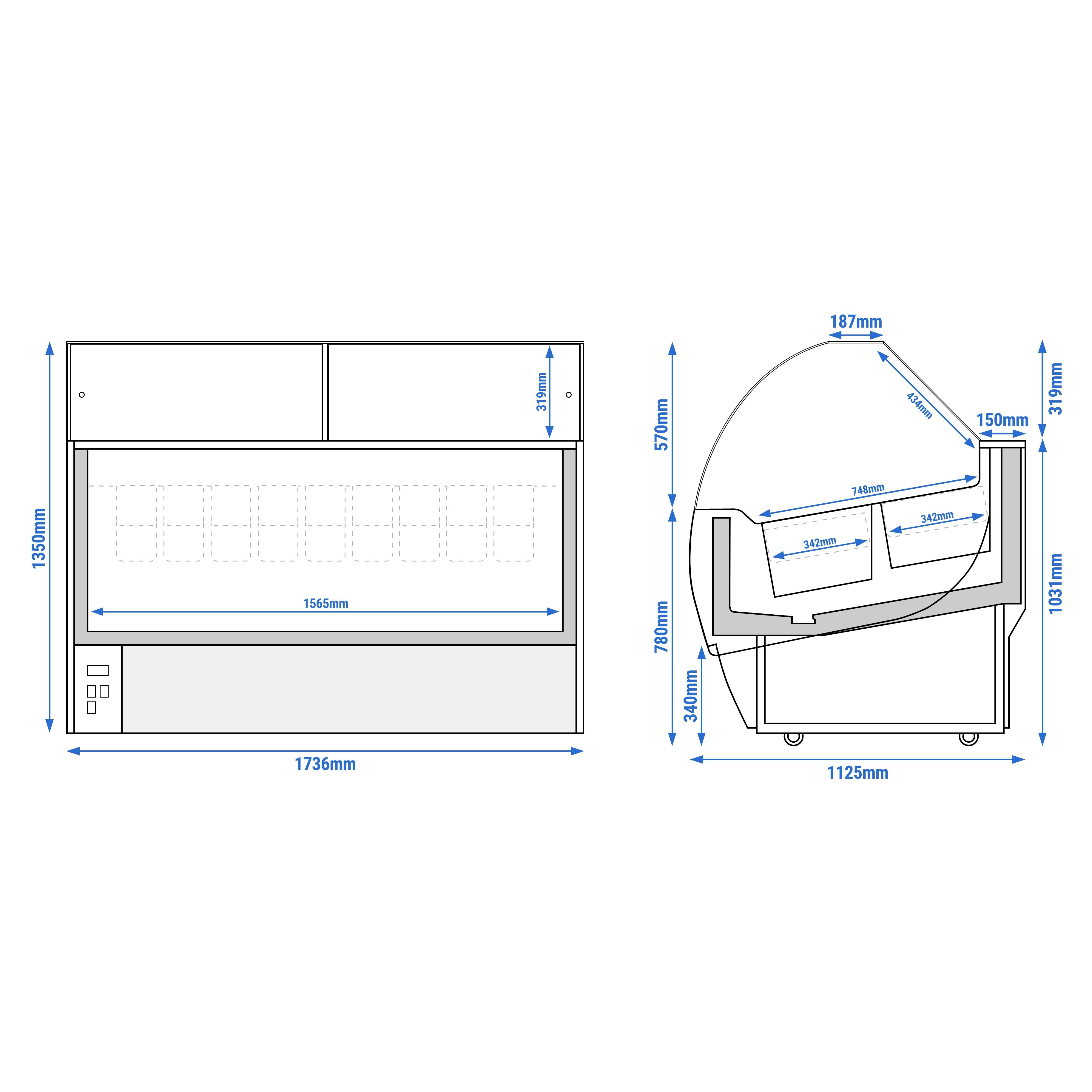 Vitrine à glace NOLAN – 1736 mm – refroidissement ventilé – pour 18 bacs à glace de 5 litres – Noir