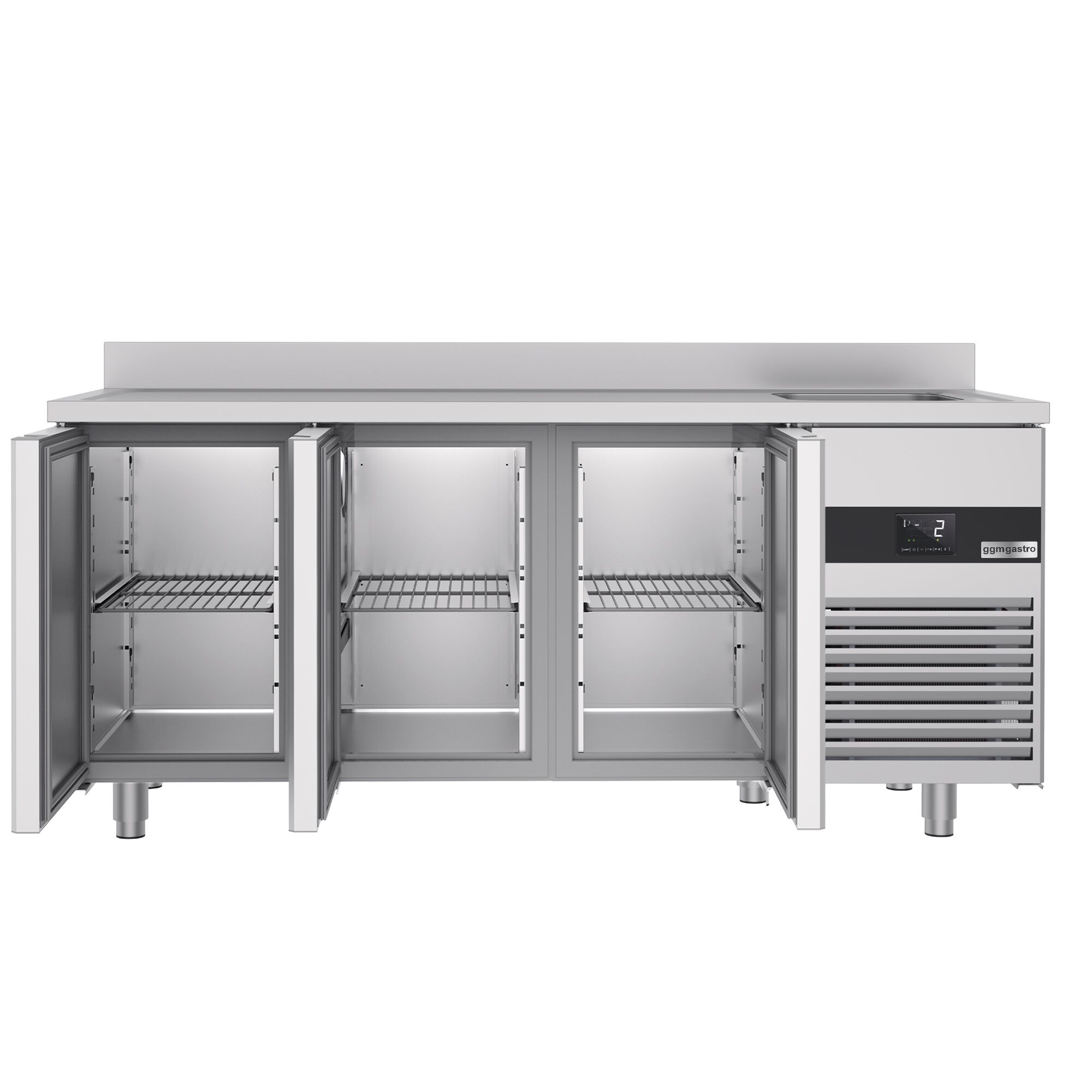 Commercial Counter Fridge with Sink PREMIUM - 1900x700mm - with 3 doors - with upstand - capacity 420 litres