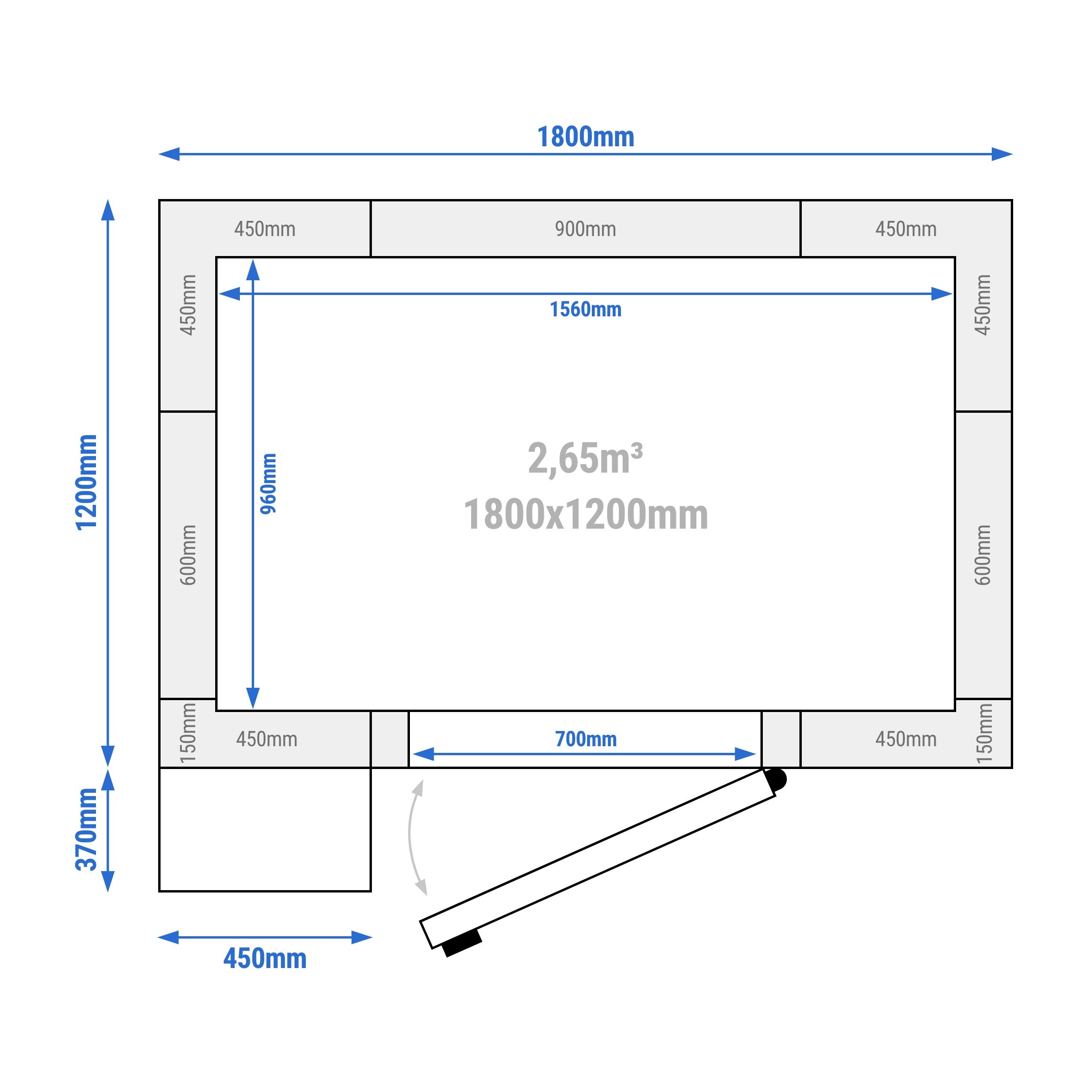 Chambre de congélation – 1800 × 1200 mm – 2,65 m³ – avec groupe de congélation et rideaux à lamelles inclus