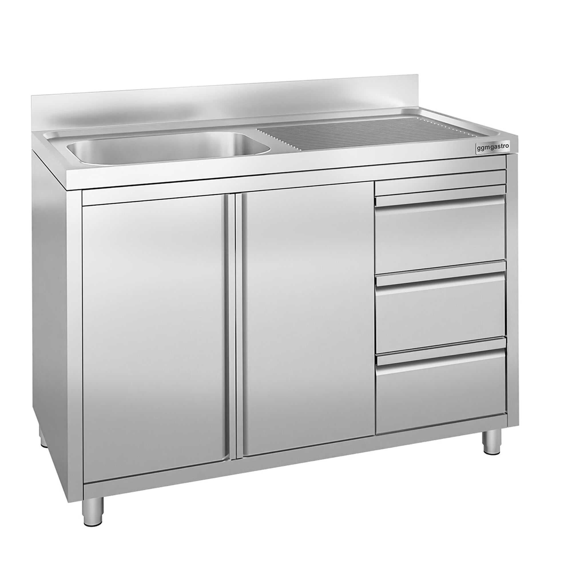 Meuble plonge - 1200x600mm - avec 1 bac à droite - 3 tiroirs