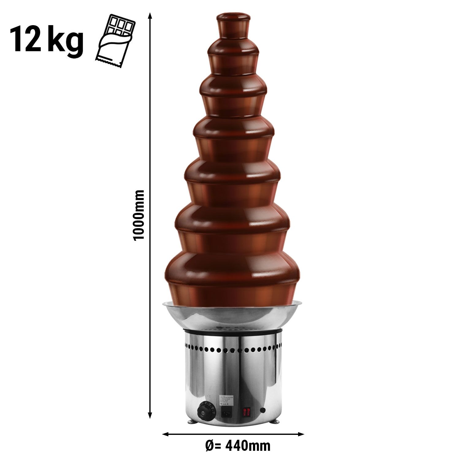 Schokoladenbrunnen - 400 Watt - 7 Etagen - Füllmenge: 12 kg - Höhe: 1000mm