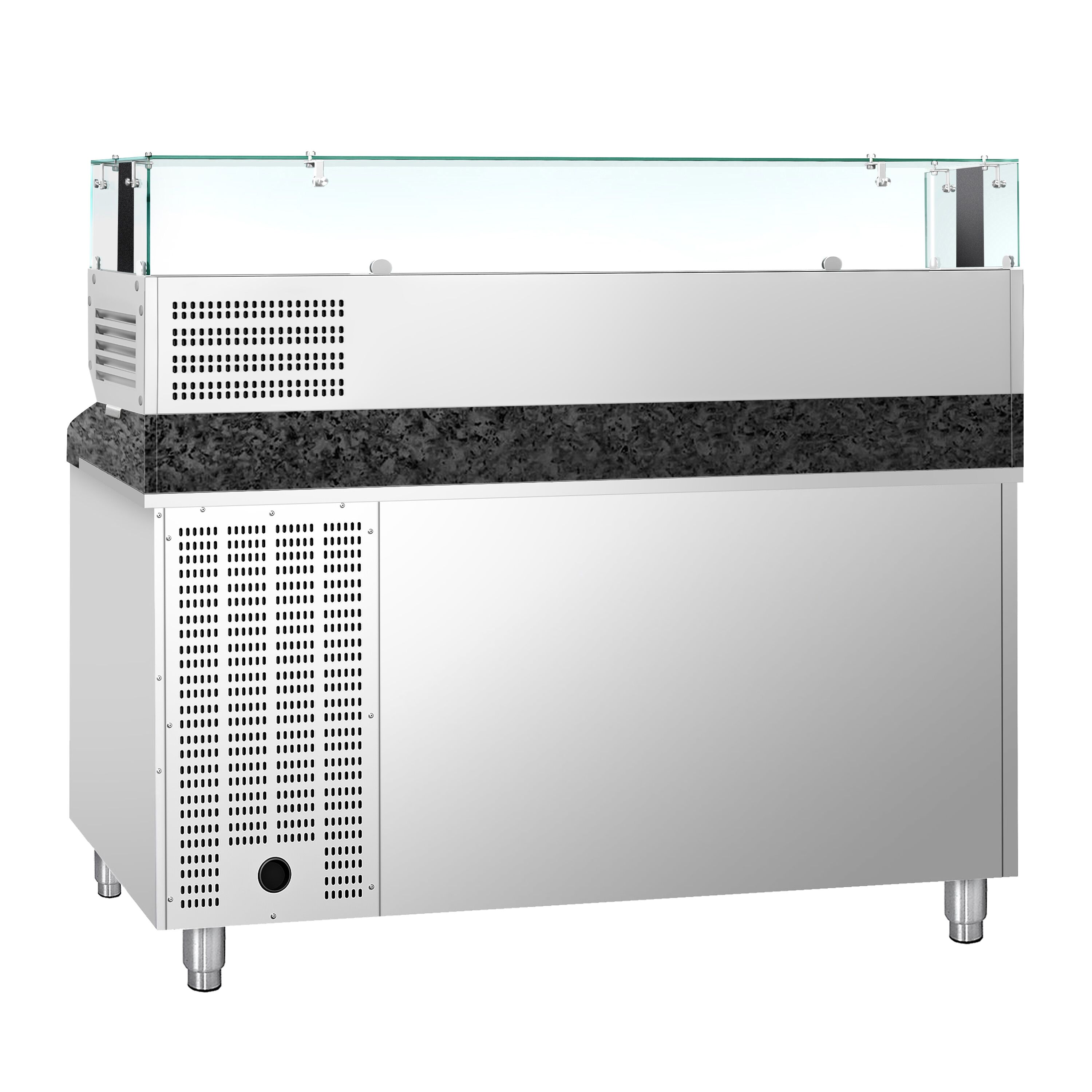 Table réfrigérée à pizza PREMIUM - 1500x800 mm - avec 1 porte & 7 tiroirs - incl. vitrine réfrigérée LED - 7x GN 1/4