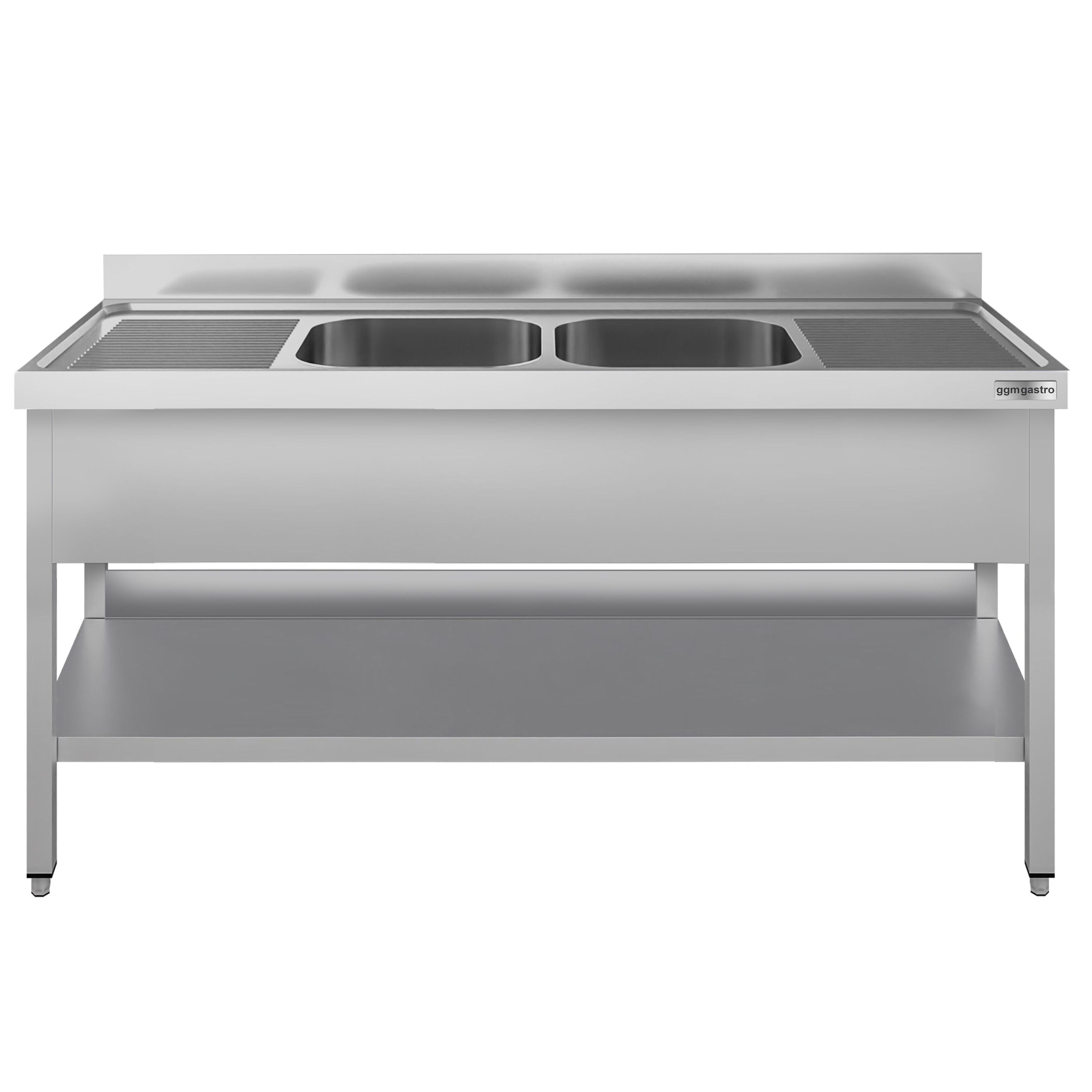 Plonge en inox ECO - 2000x600mm - avec étagère basse - 2 bacs au centre