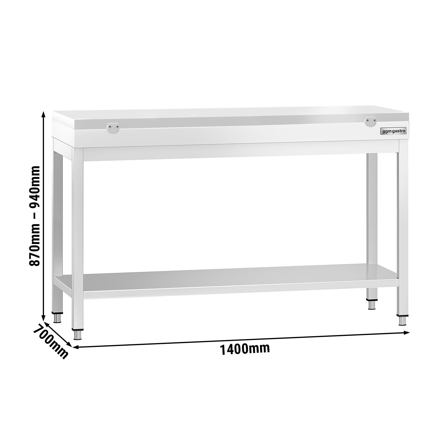 Table de travail inox PREMIUM - 1400 x 700 mm - avec tablette inférieure - incl. Planche à découper Blanche