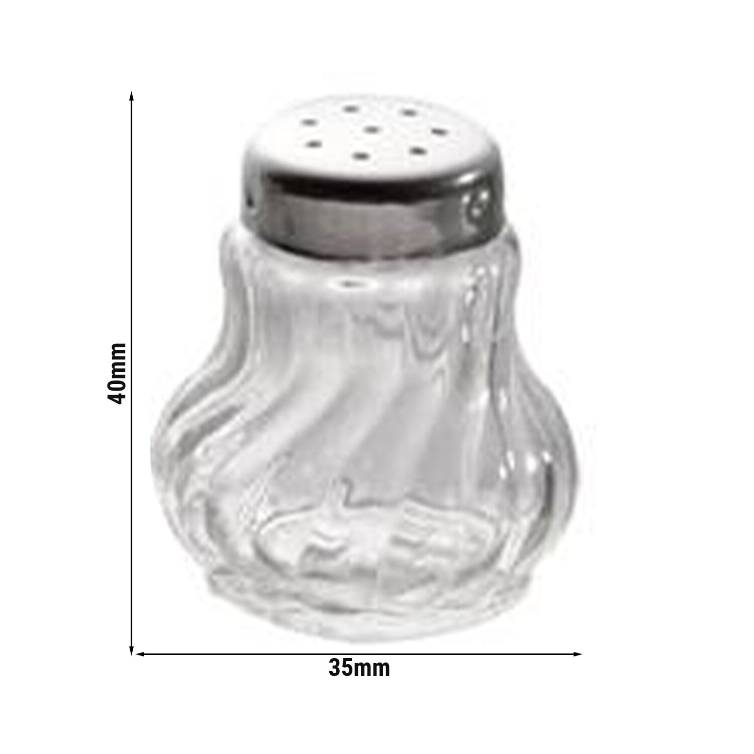 (6 pcs) Saupoudreuse - Ø35mm - Hauteur: 40mm - Verre - acier inoxydable