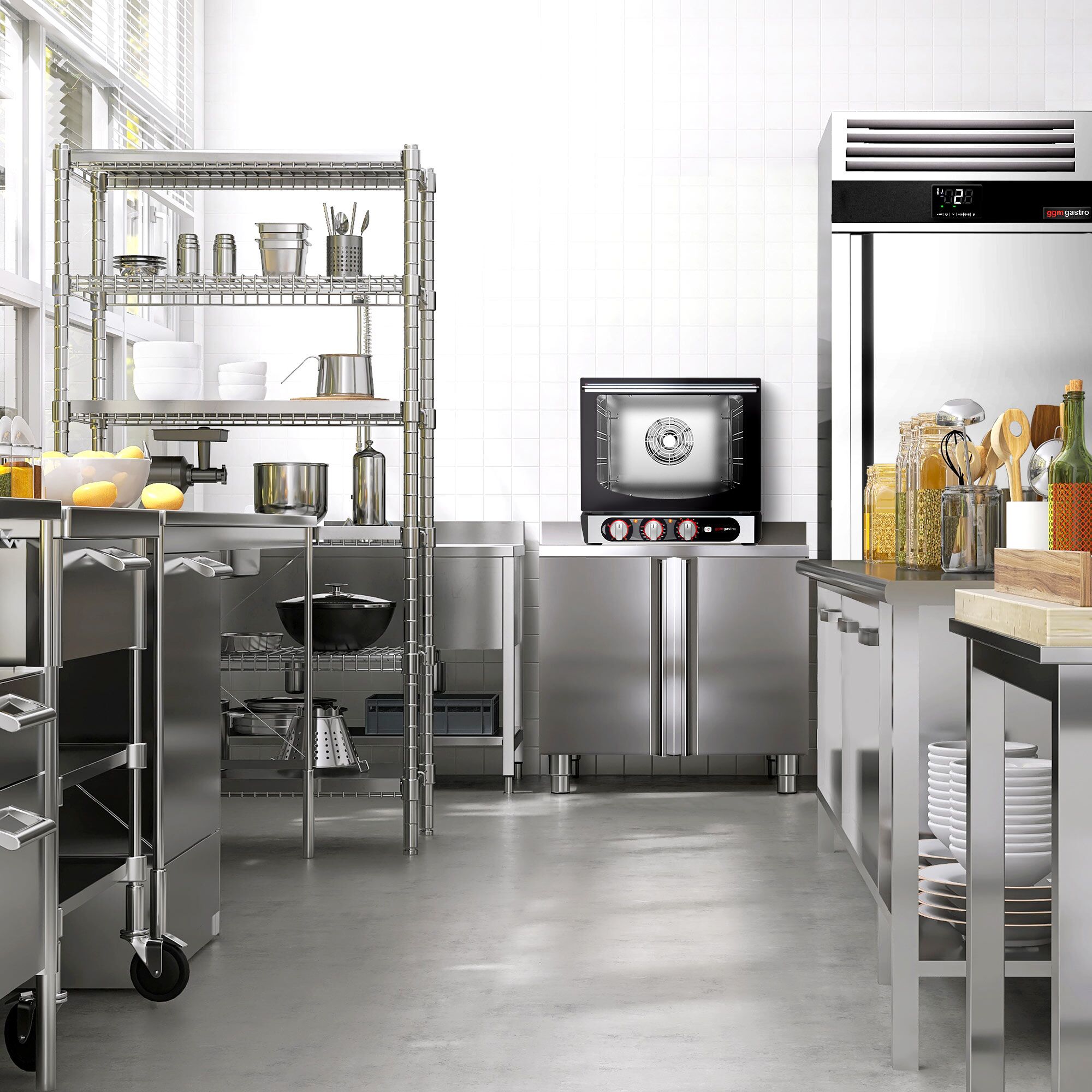 Electric Commercial Compact Convection Oven with Steam Injection - Manual Controls - 4x 450x340mm - incl. 4x Baking Trays