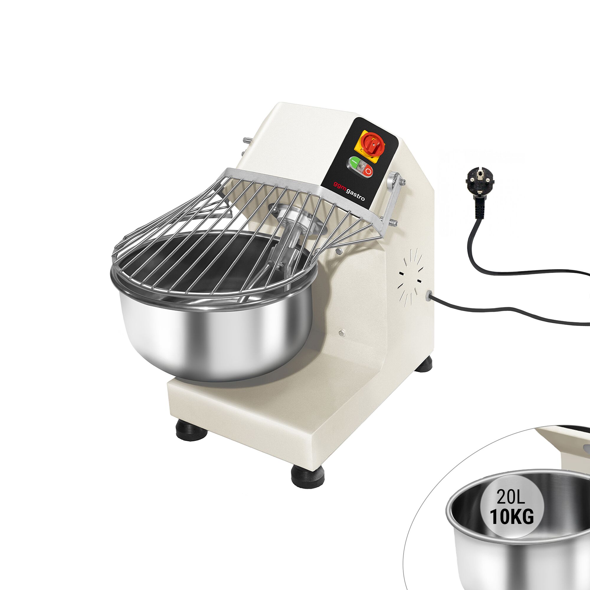Pétrin à Pâte / Pétrin à spirale - 20 Litres / 10 kg - avec Cuve Fixe - 230 V