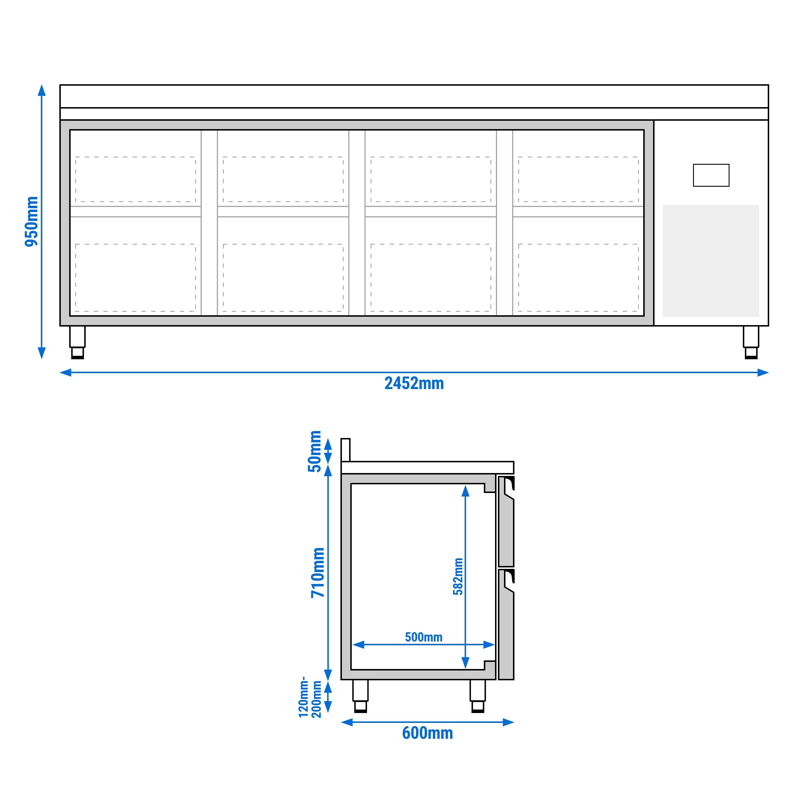 Table réfrigérée Premium PLUS - 2452x600 mm - 8 tiroirs - avec dosseret